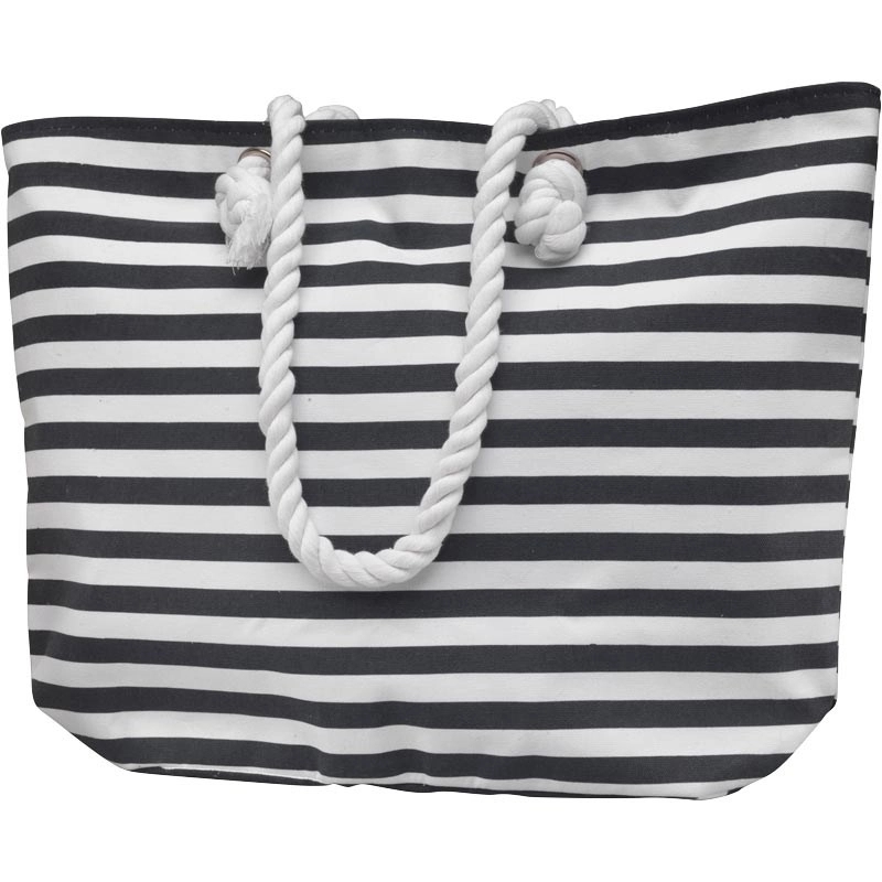 Large Striped Canvas Beach Bag With Cotton Rope Handles, custom tote bag with logo imprint 1