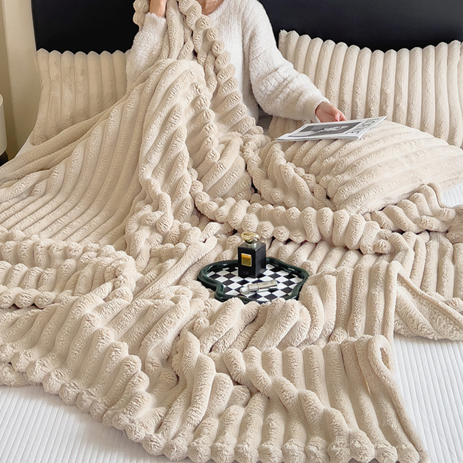 polyester Reversible Double-Sided Sofa Flannel Blanket 7