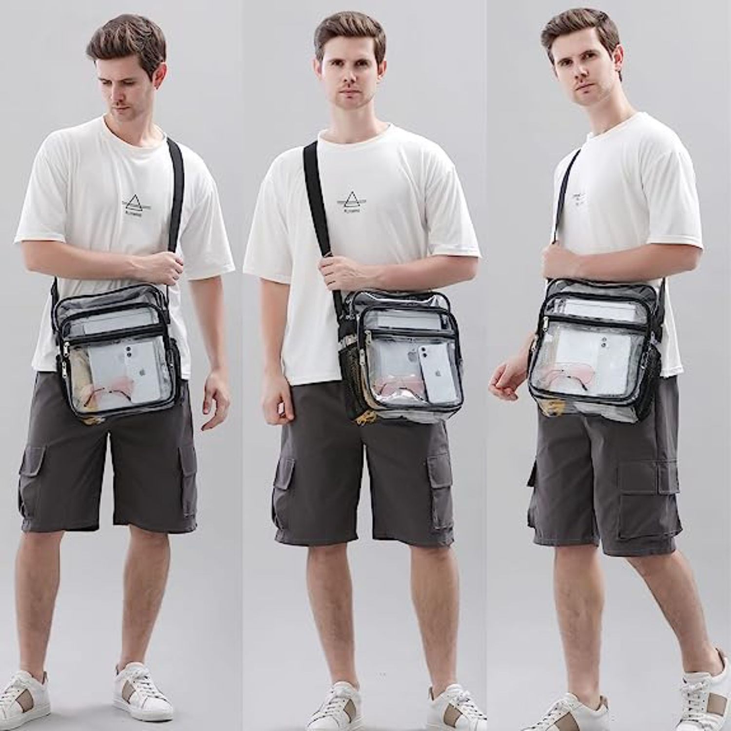 Clear PVC Stadium Approved Crossbody Messenger Shoulder Bag with Mesh Pockets 4