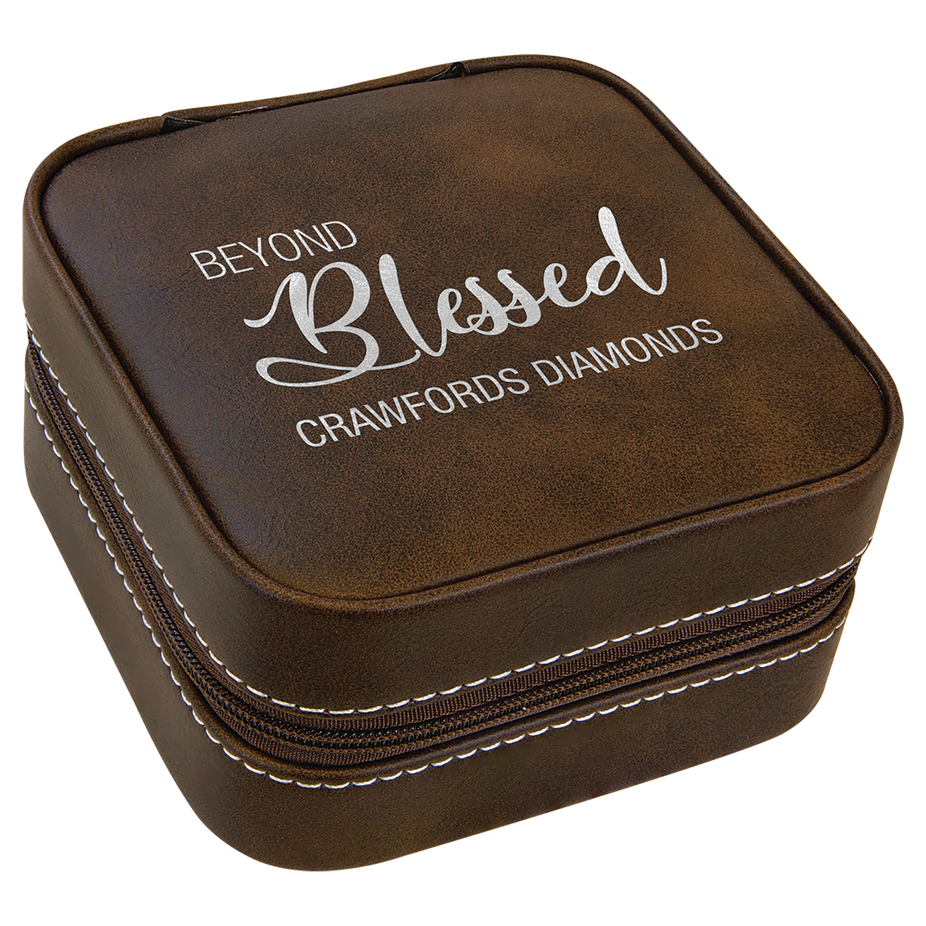 4" X 4" Rustic/Silver Leatherette Travel Jewelry Box 2