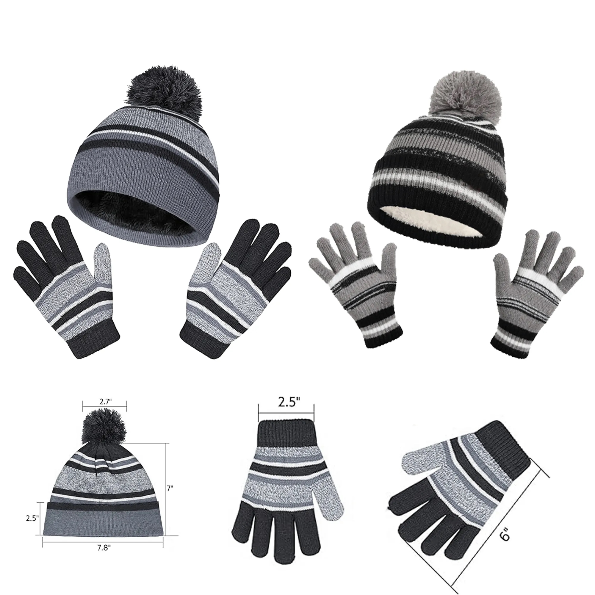 2PCS Kids Winter Knit Hat Gloves Set 1