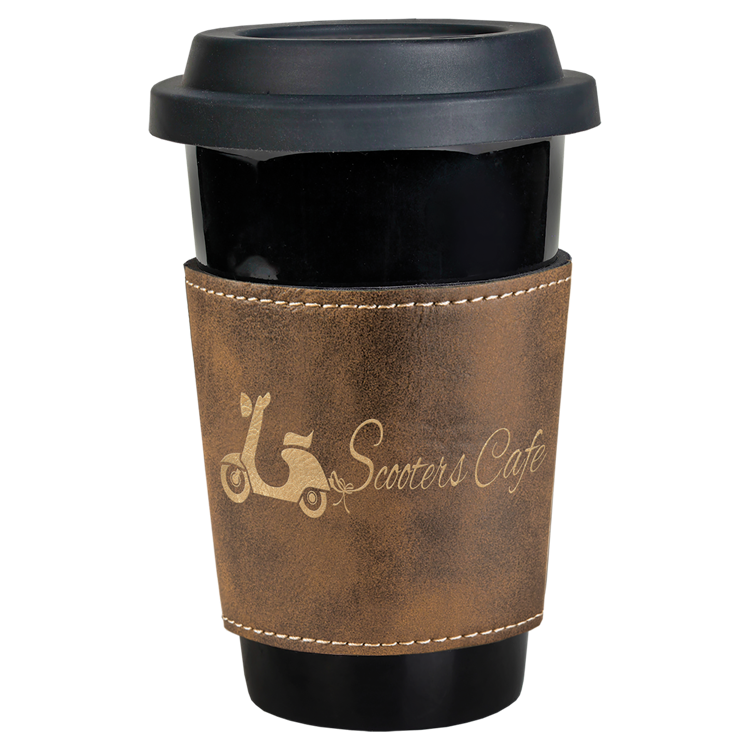 3" Rustic/Gold Leatherette Mug Sleeve 2