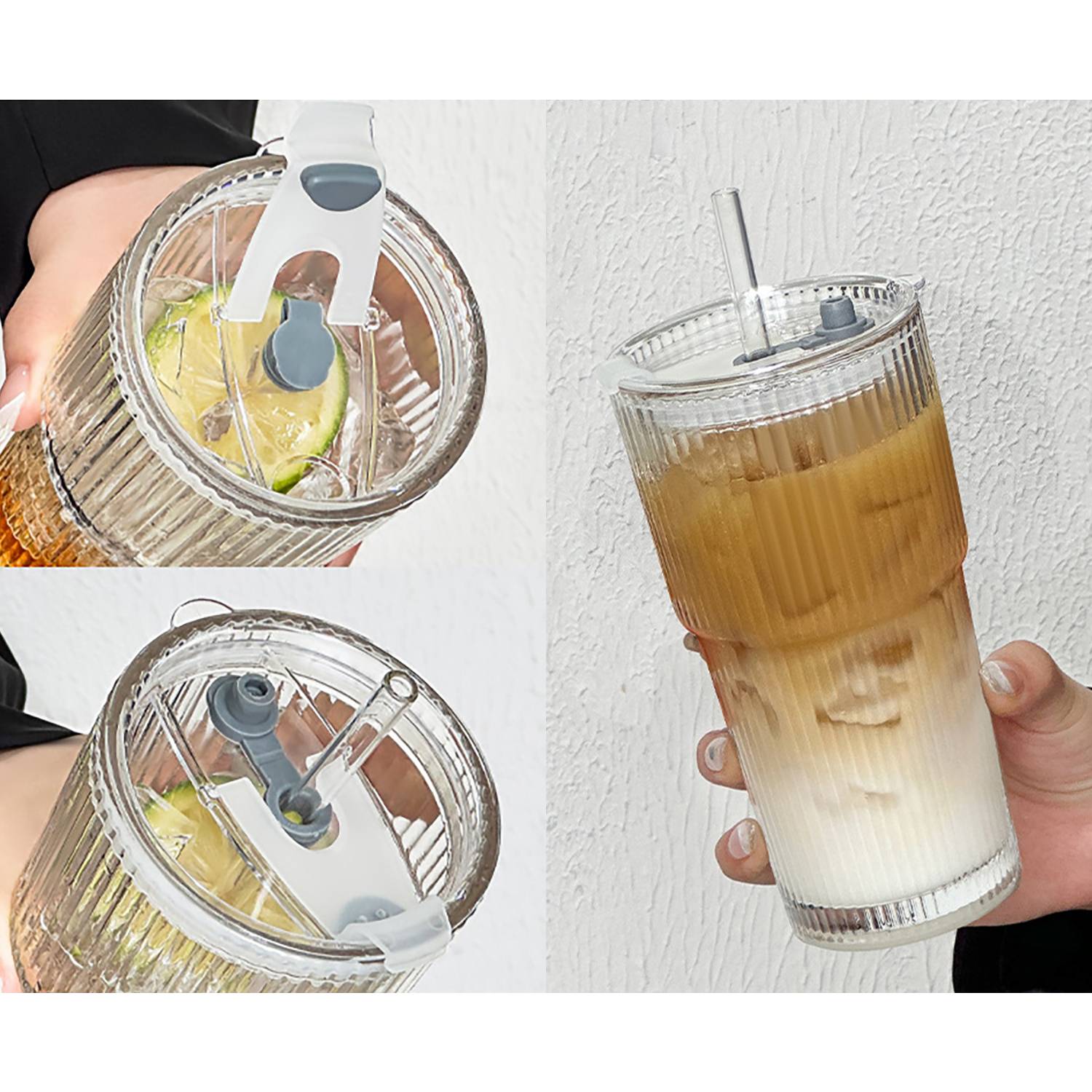 20oz High-appearance-value sealed striped glass strawcup 5