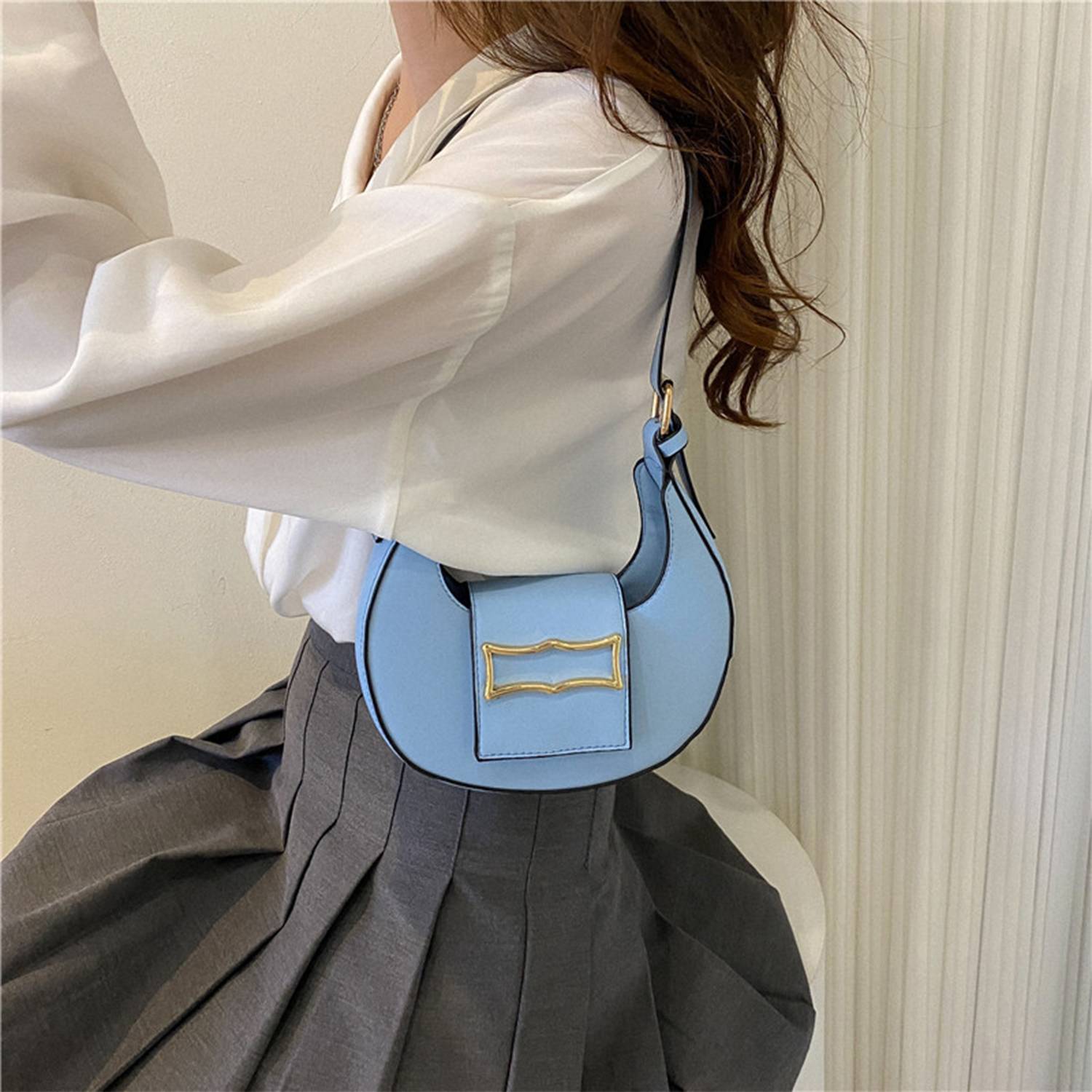 PU Leather Crescent Saddle Tote Bag 3