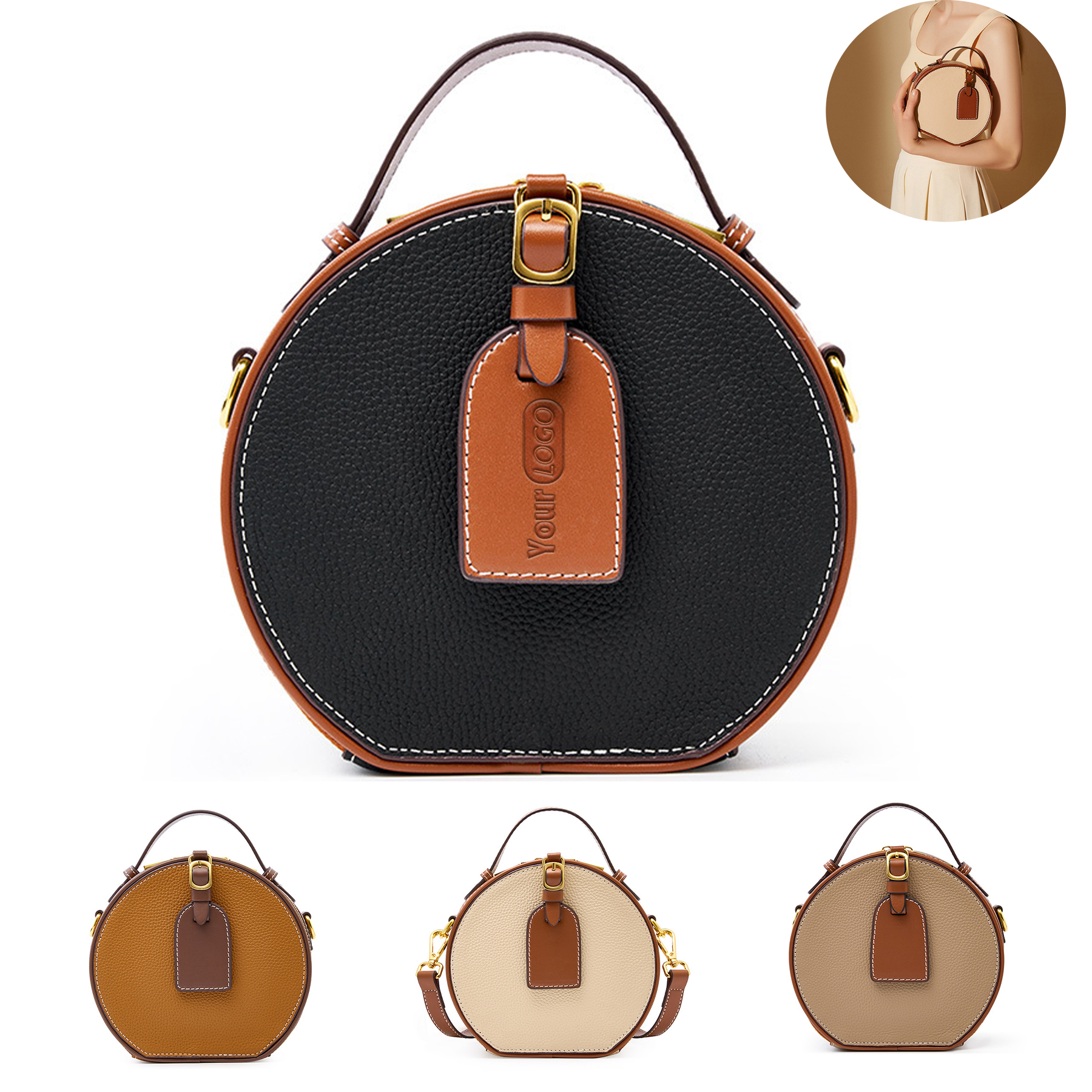 Genuine Leather Contrasting hand-held shoulder women's bag 1