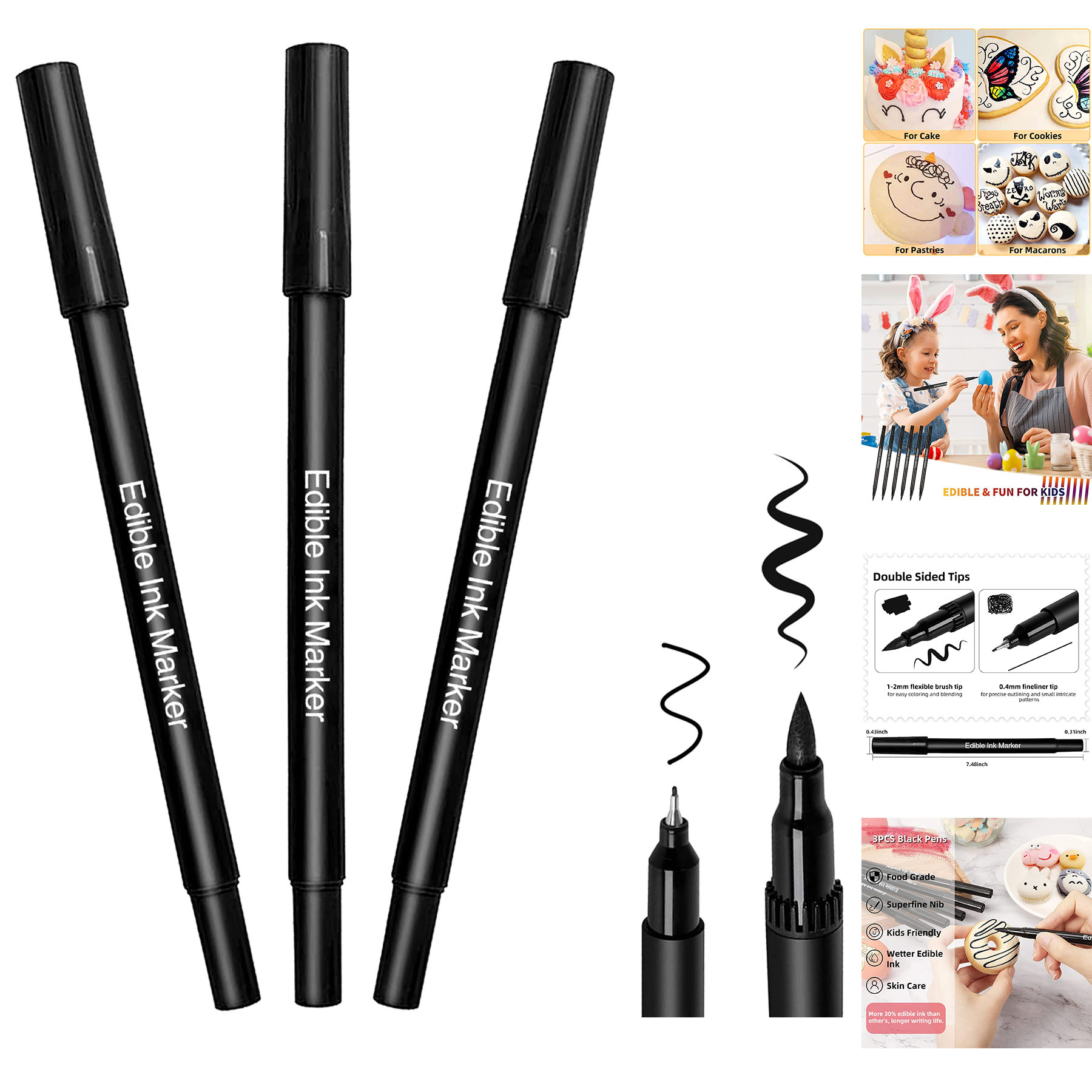 Double Sided with Extra Fine Tip (0.4mm) Thick Tip (0.7mm) Edible Pens 2