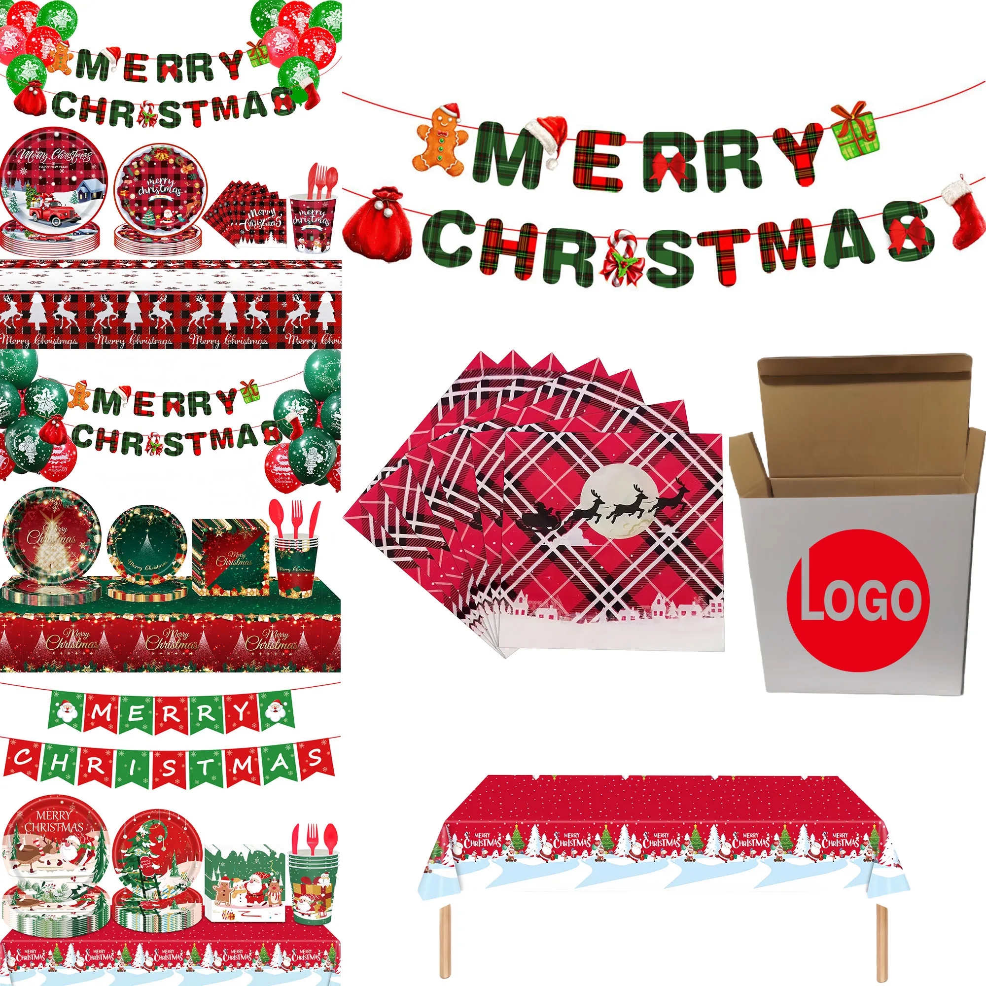 Festive Christmas Party Tableware Set With Bunting Decor
