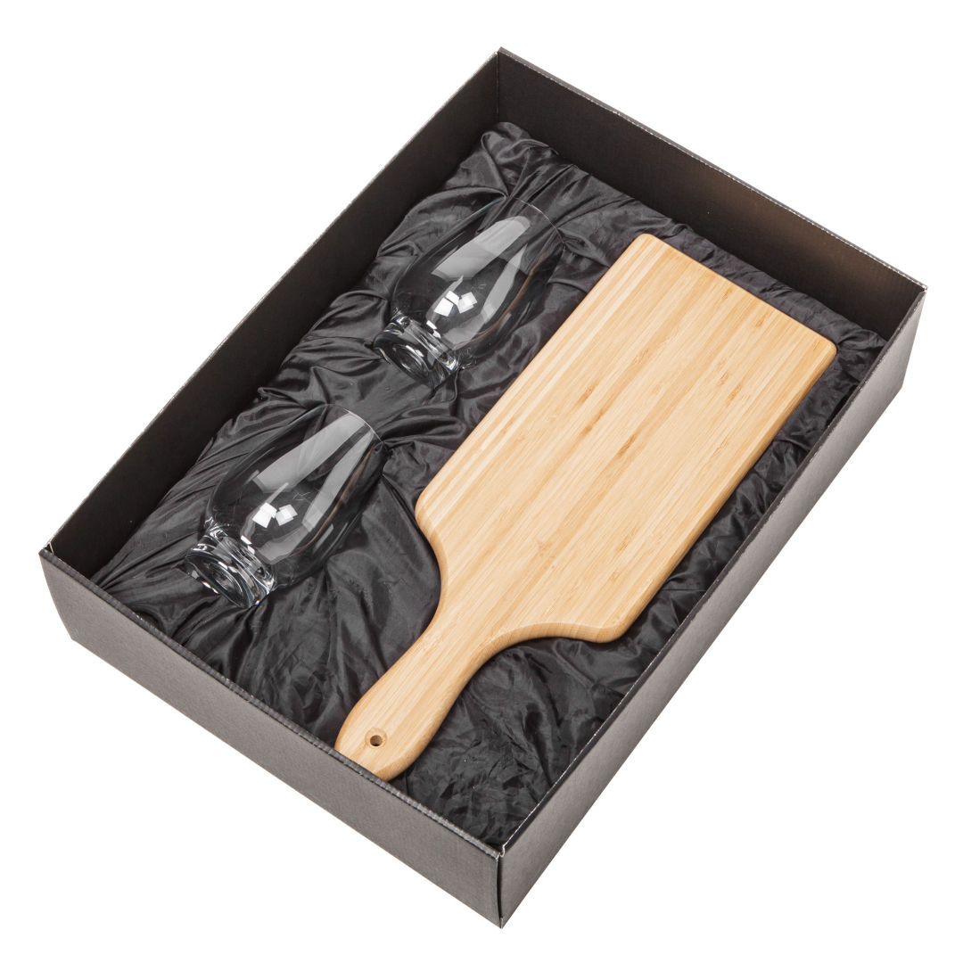 Swissmar® Bamboo Board & 2 Glenarden Stemless Wine 3
