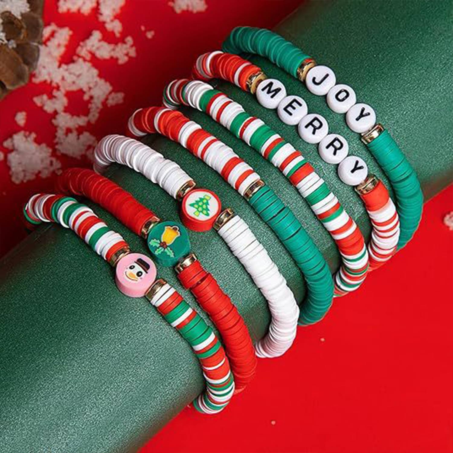 7 Pack Cute Xmas Bracelets for Women Teen Girls 3