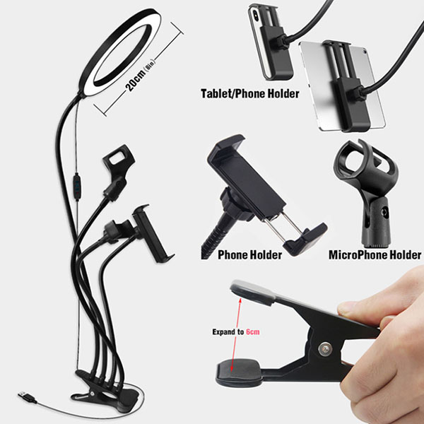 4-in-1 Live Stream Led Light Selfie Ring  Phone Holder Stand 2