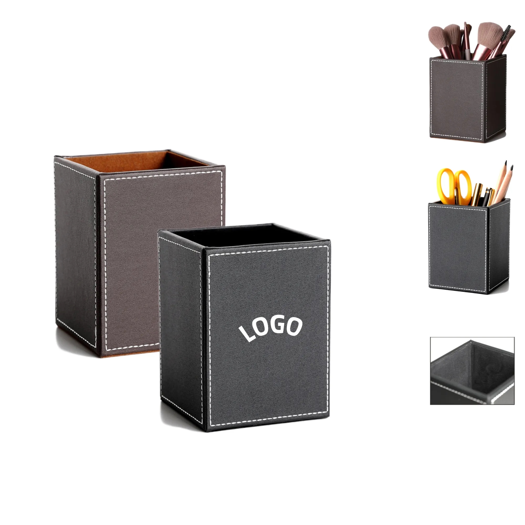 PU Leather Square Pen Holder Cup 2