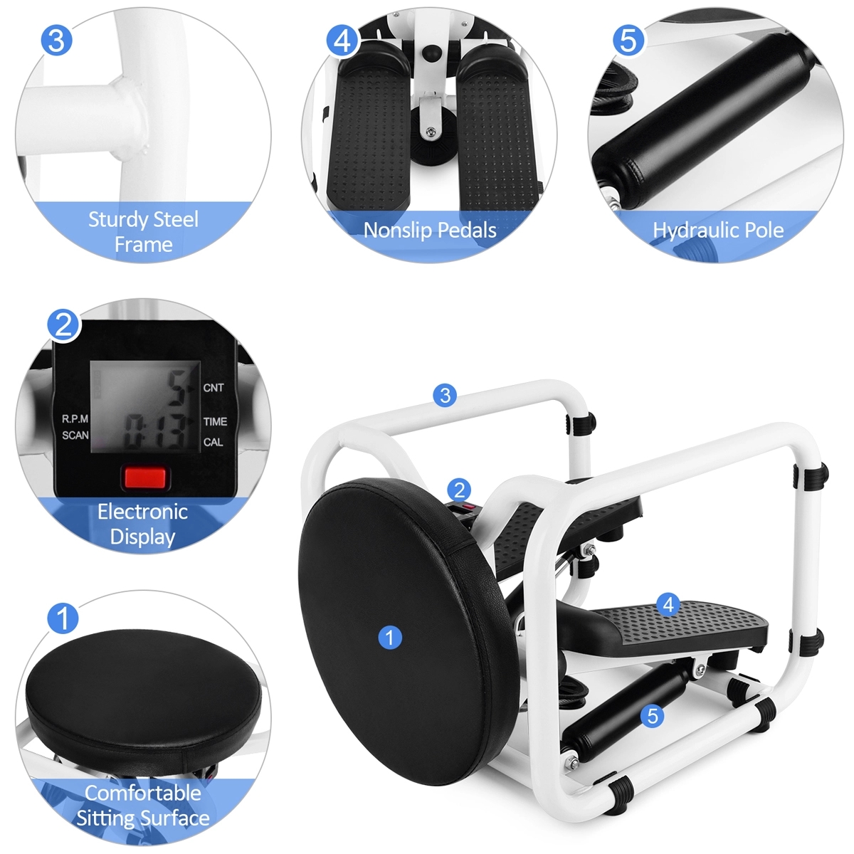 Mini Twist Stepper Workout Chair Seat With Resistance Bands 3