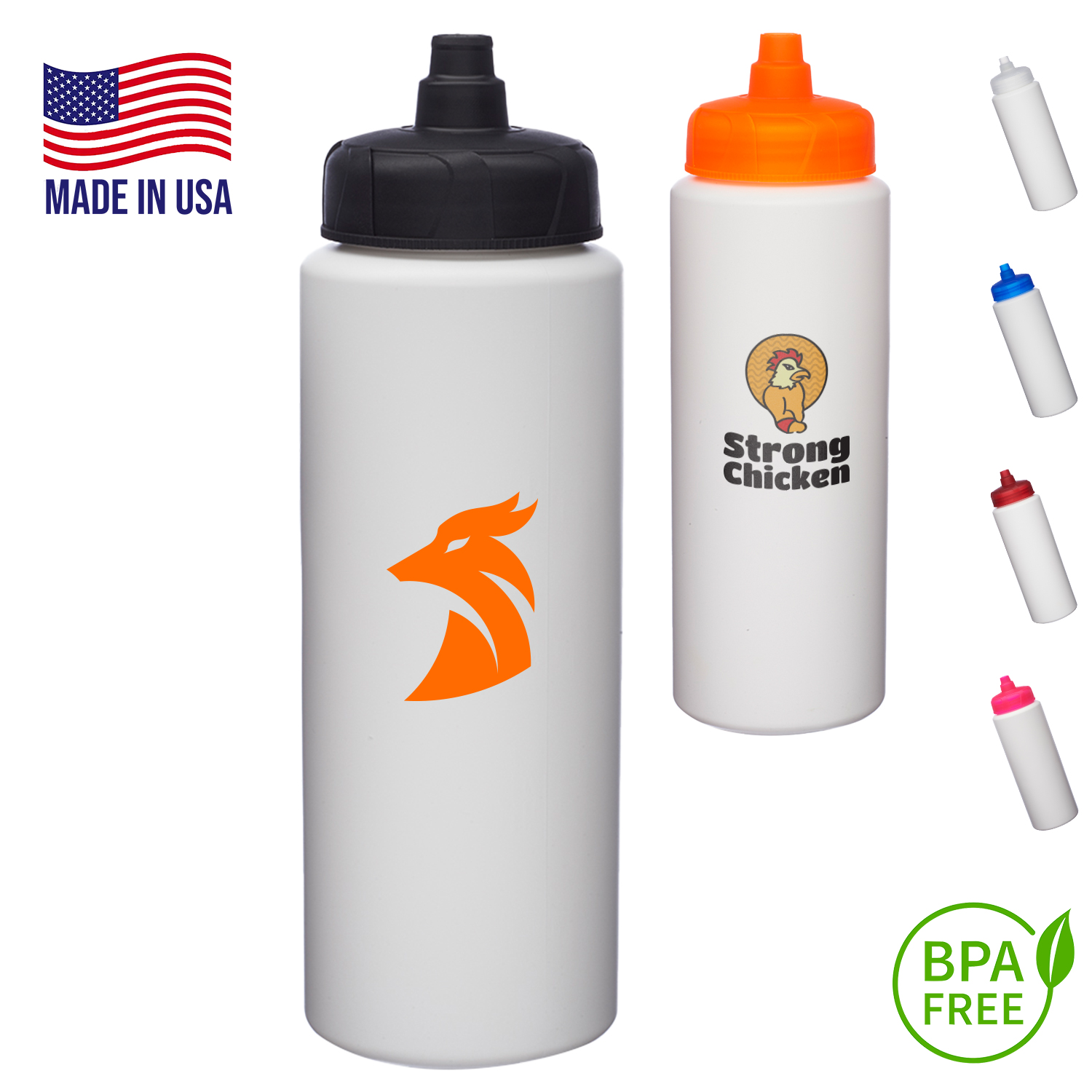 32 oz. USA made HDPE Plastic Sports Bottle w/ Quick Shot Lid 3