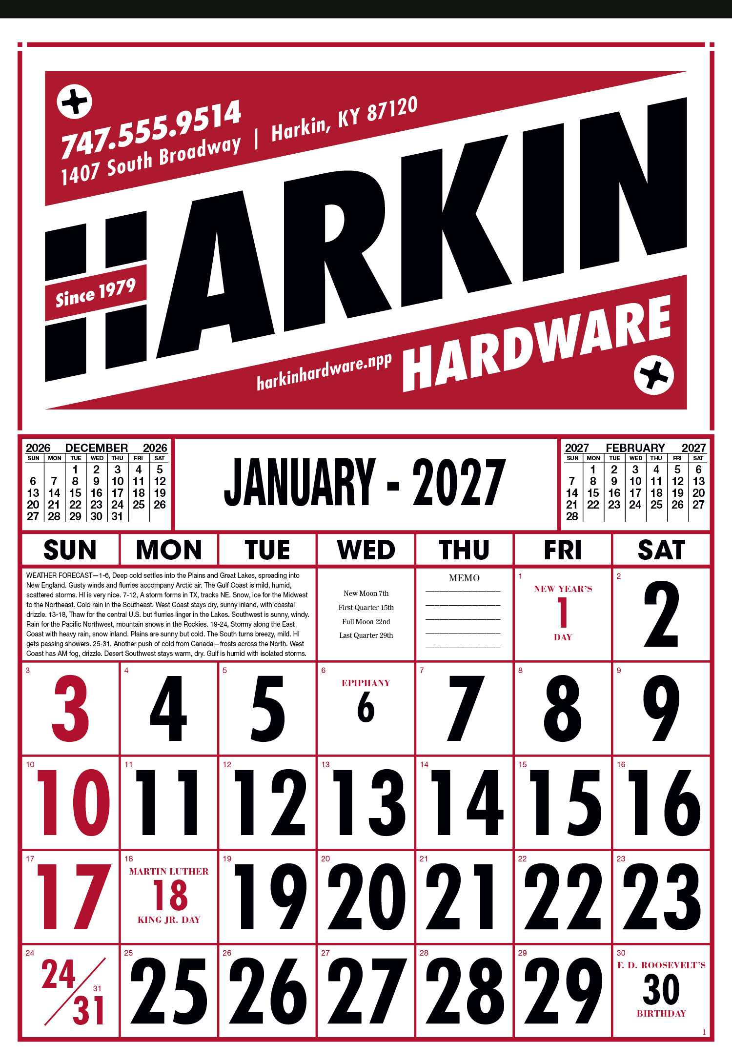 Skinner & Kennedy® Commercial 12-Sheet Calendar 9