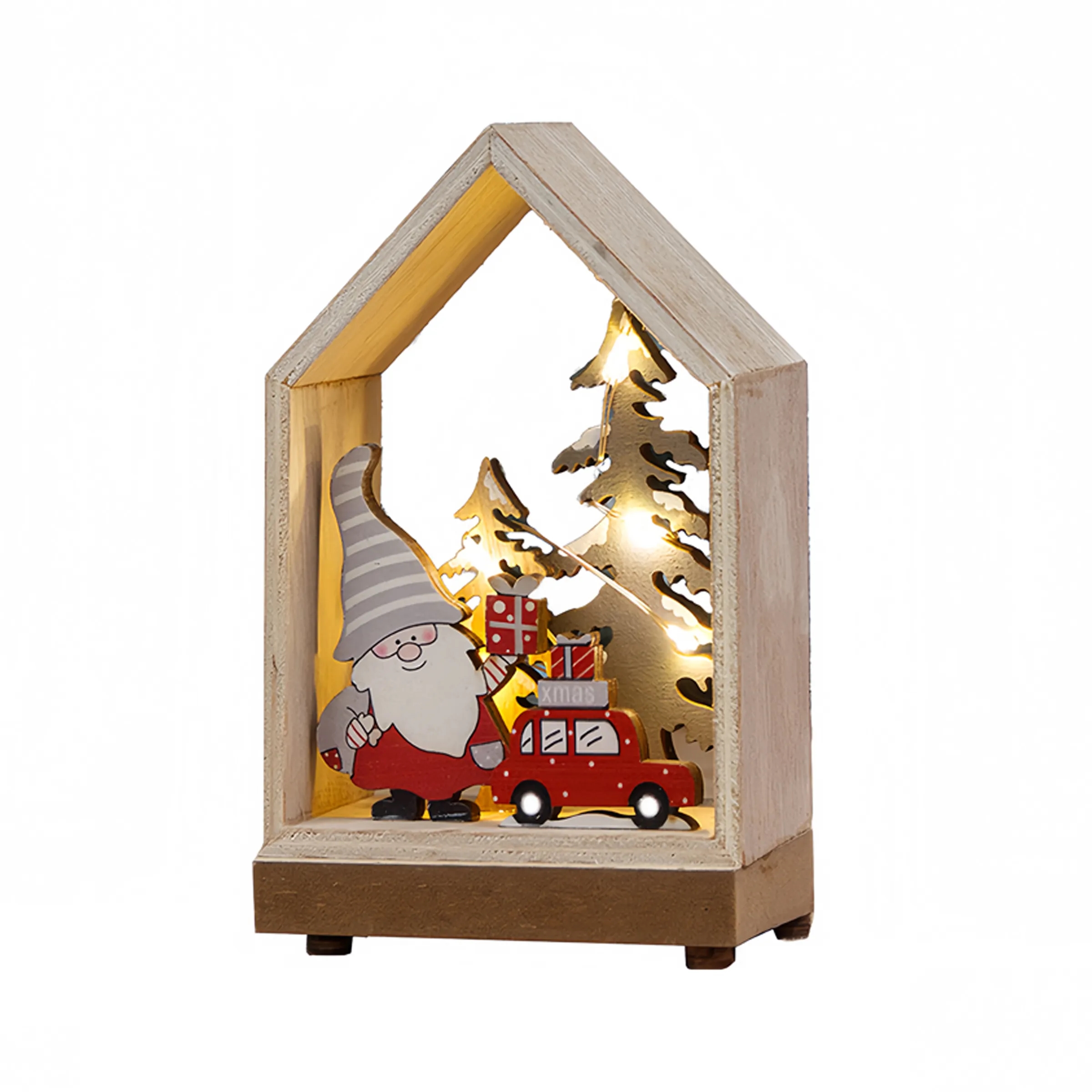 Wood Christmas Decorations Light Up Wooden Houses 2