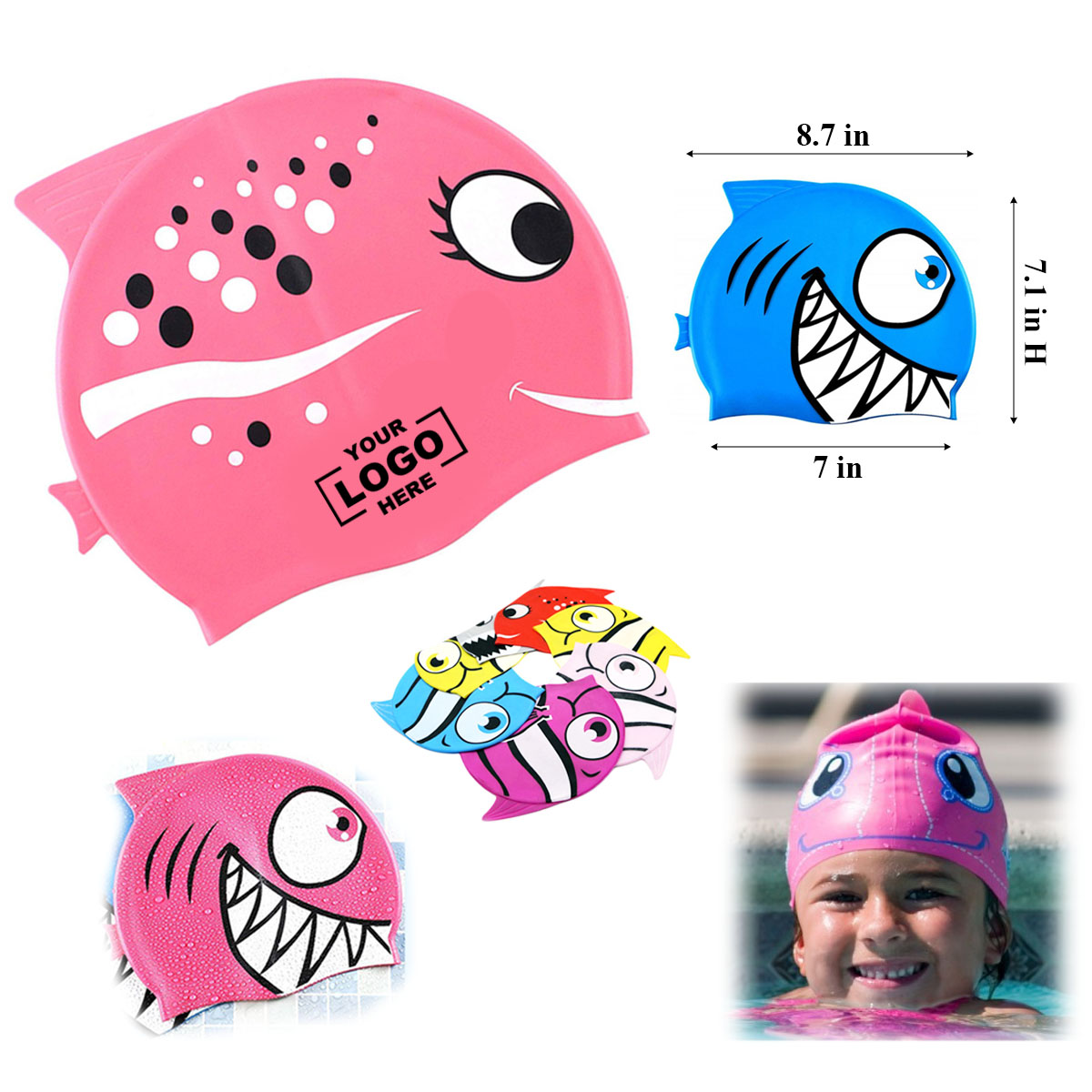 Kids Cartoon Fish Swim Caps 6