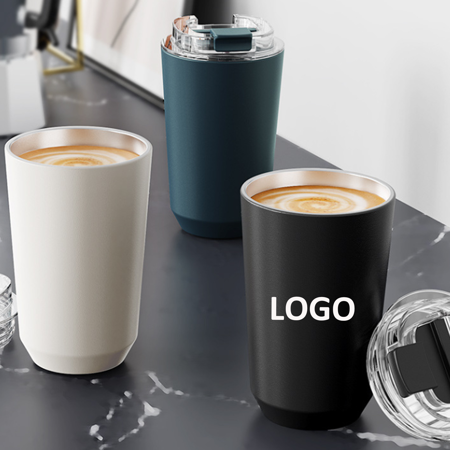 Modern Stainless Steel Coffee Mug with Lid 2