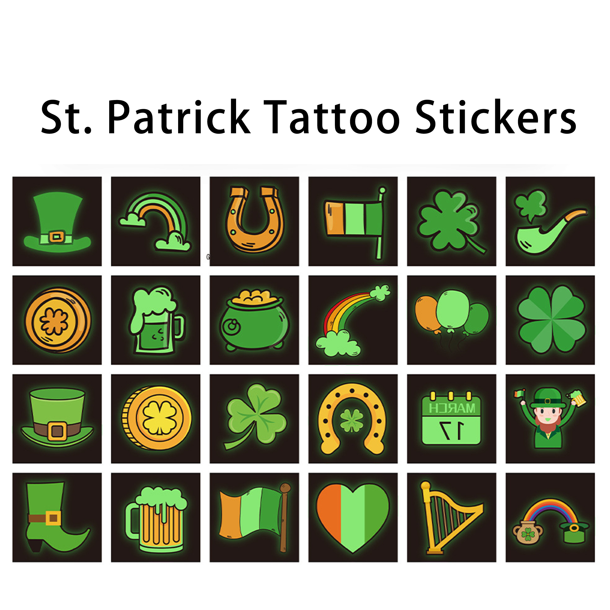 Glow-In-The-Dark St. Patrick's Shamrock Tattoos Celebrations 1