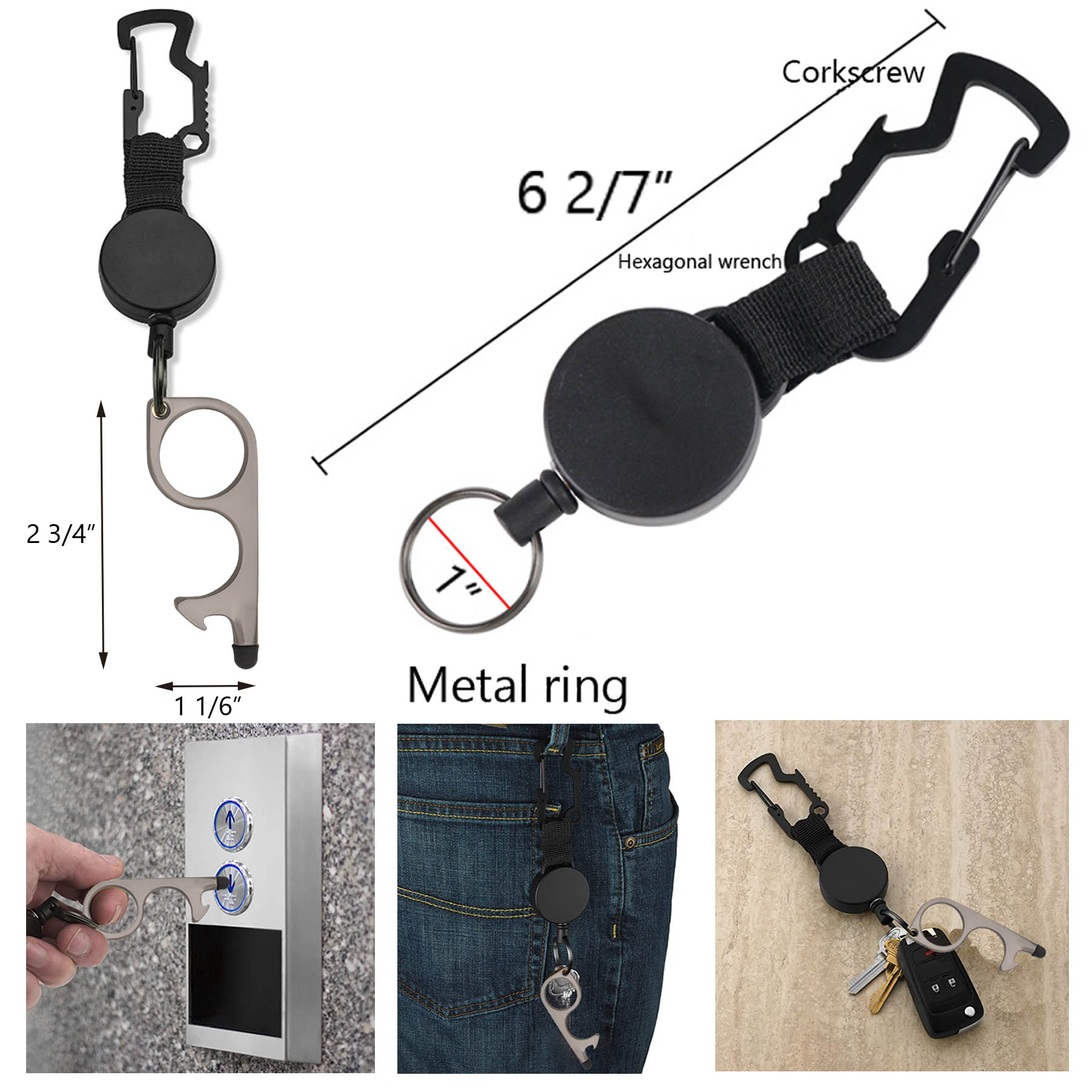 Non-contact Door Opener Tool With Retractable Key Chain 1