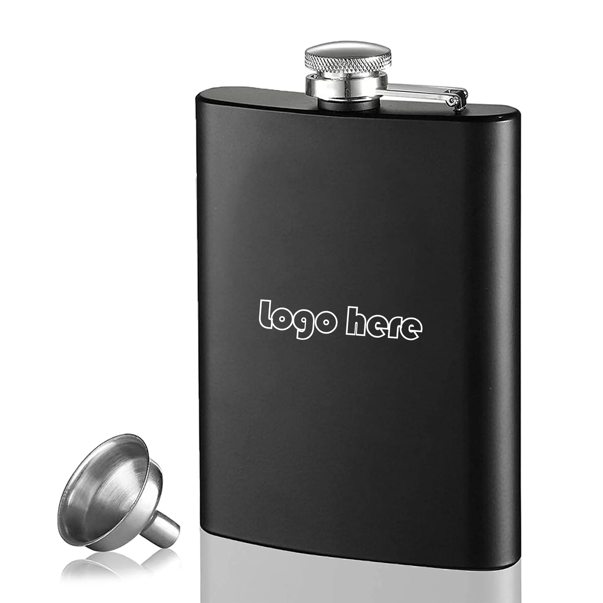 Matte Black Stainless Steel Flask with Funnel