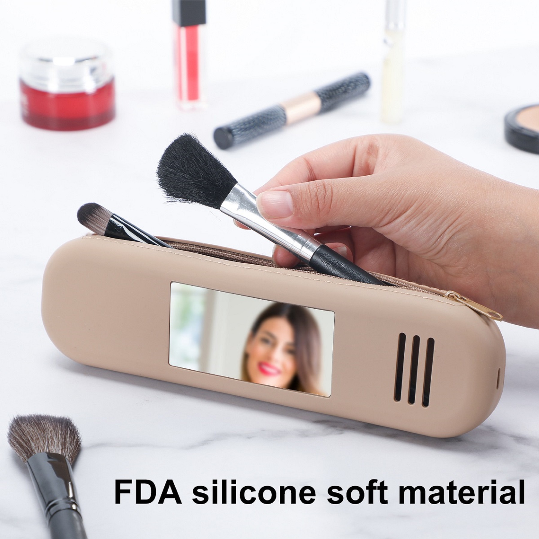 Silicone Travel Makeup Bag with Built-in Mirror 3