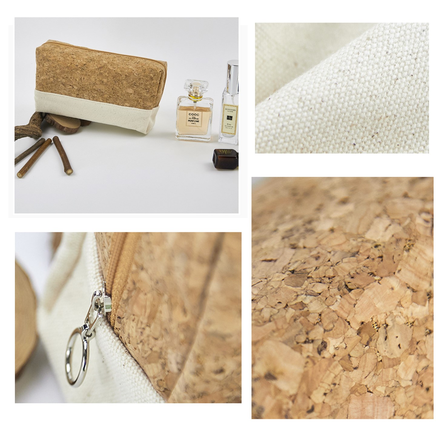 Mixed Canvas Cork Outdoor Portable Travel Wash Cosmetic Bag Toiletries Organizer 4