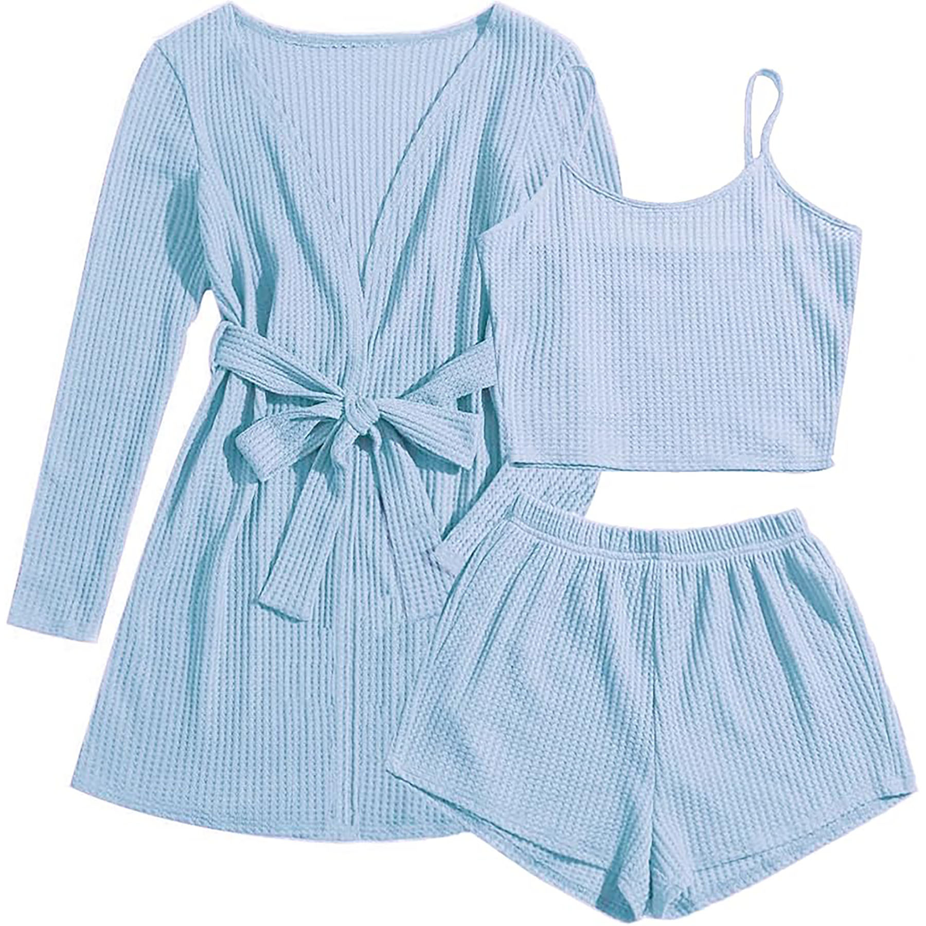  Womens 3 Piece Waffle Knit Pajama 9