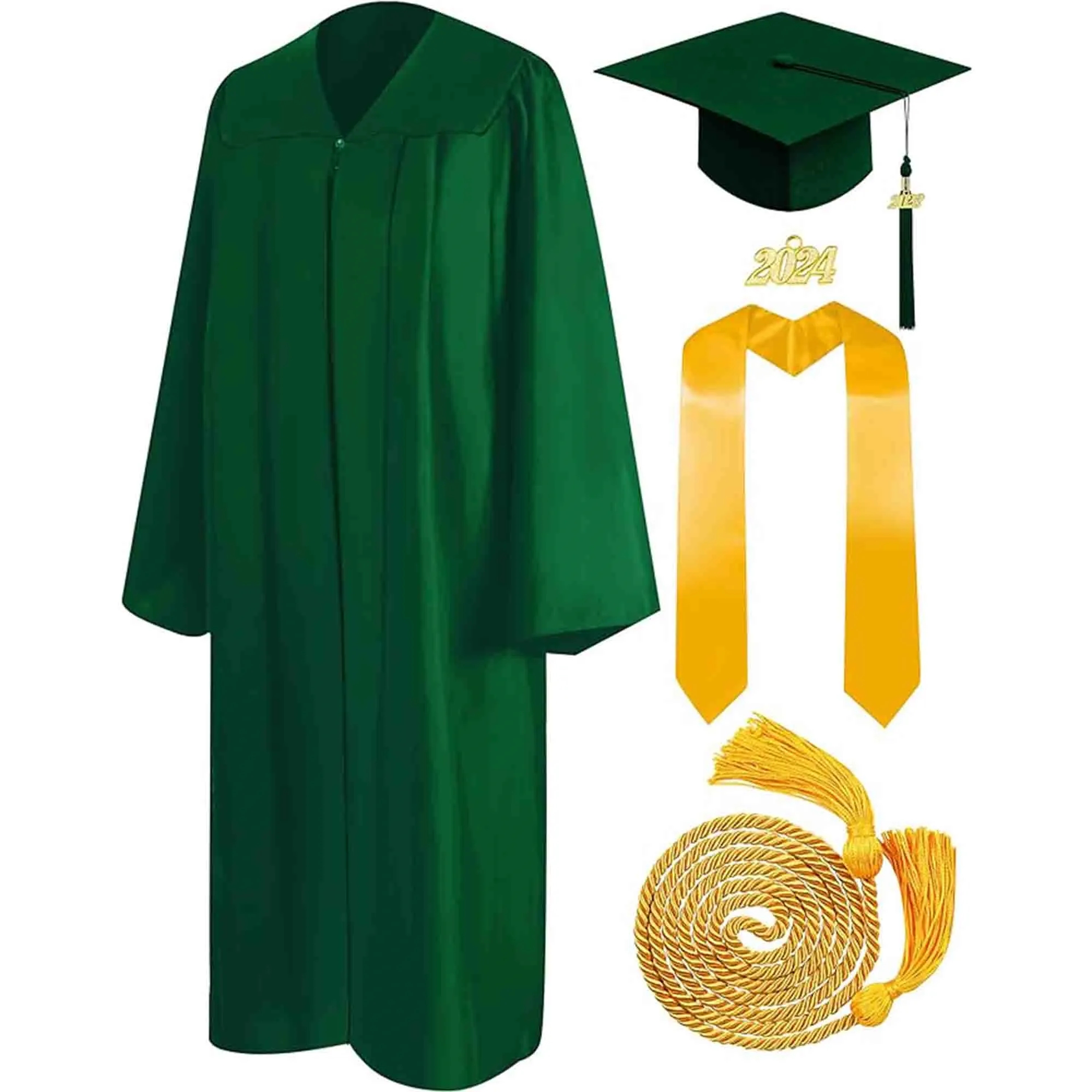 Matte Graduation Gown Cap Tassel Honor Cords Stoles Sash Set 5