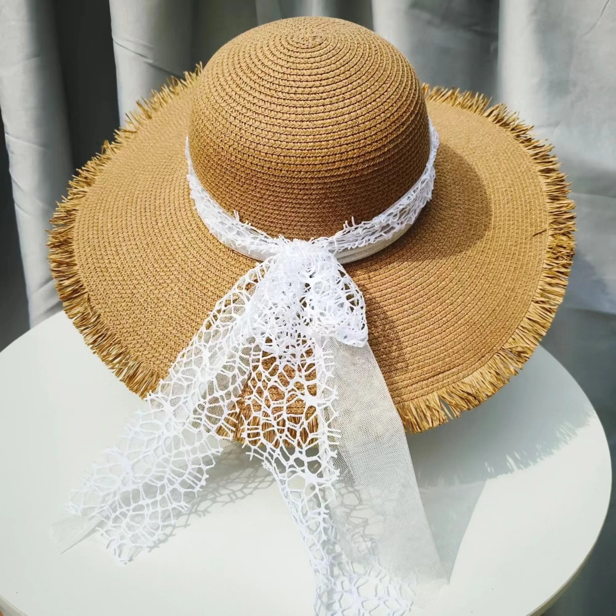 Custom Branded Wide Brim Lace Straw Hat for Outdoor Events 3