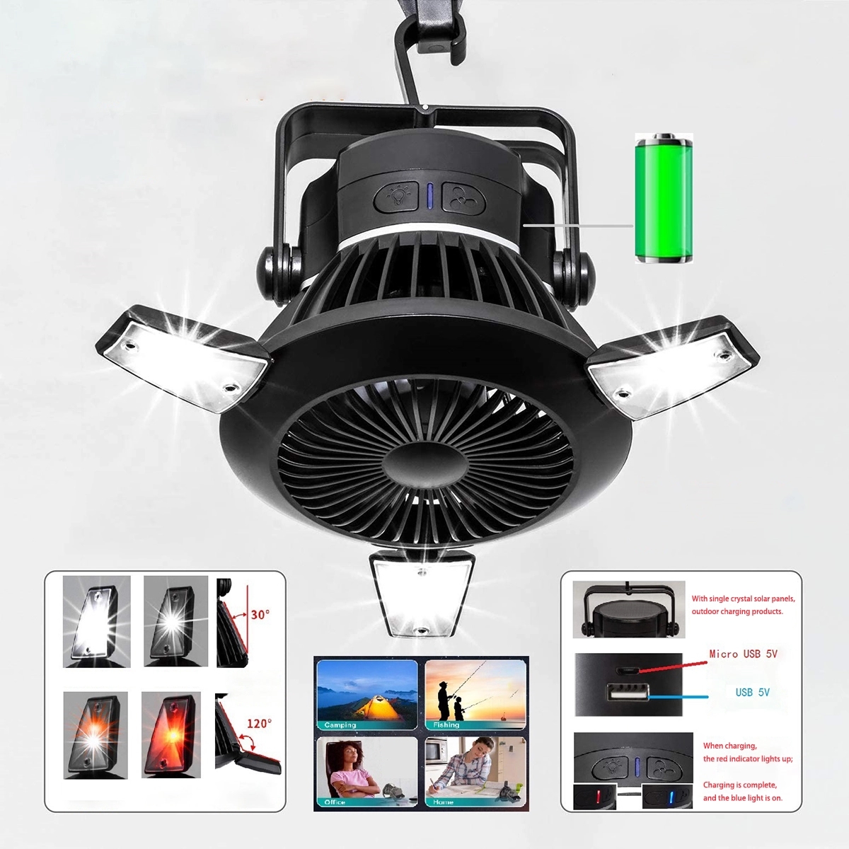 Solar Camping Fan With Led Lights 5