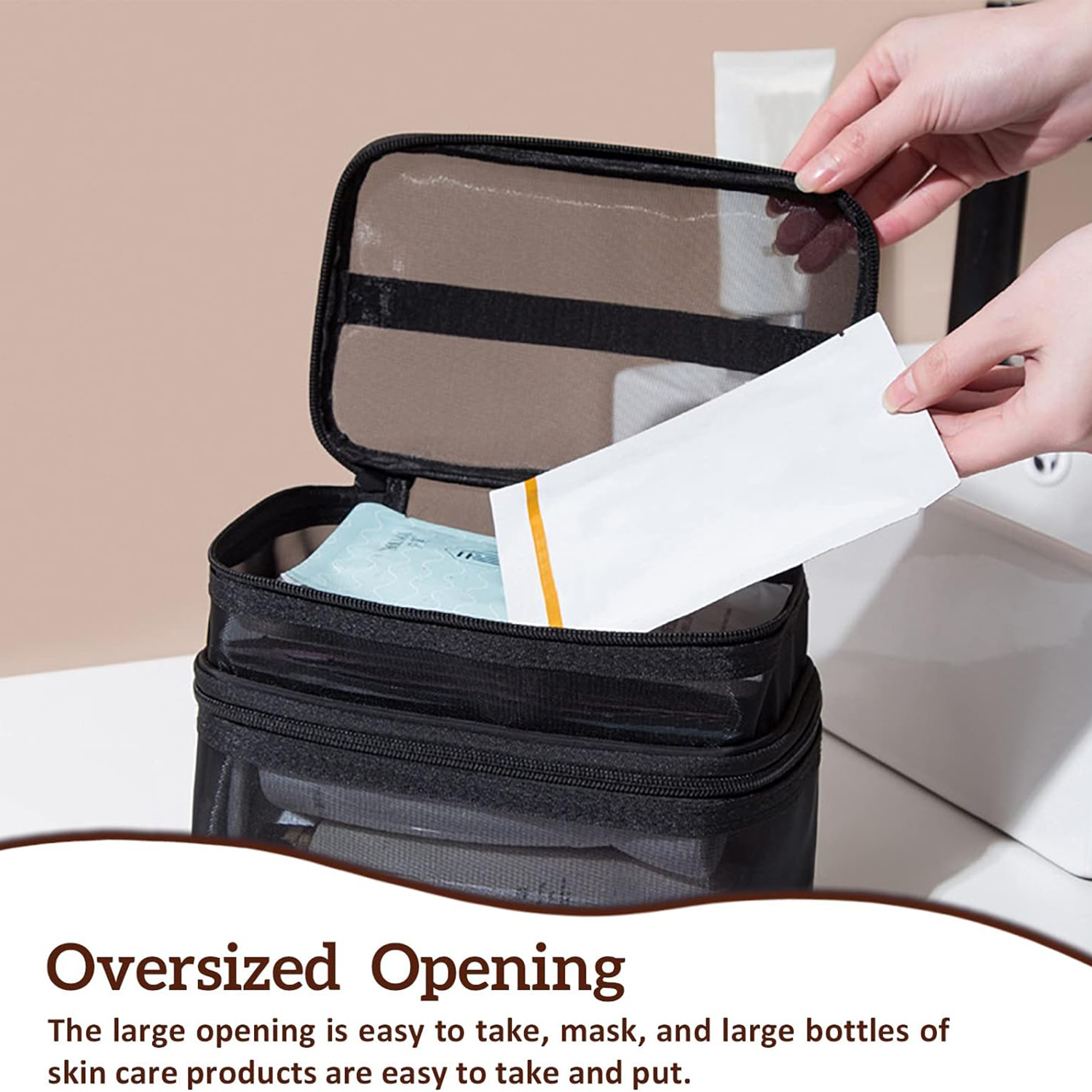 Large Capacity Portable Double Layer Mesh Cosmetics Bag 4
