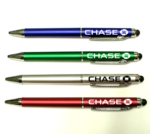 Twist action pen with stylus