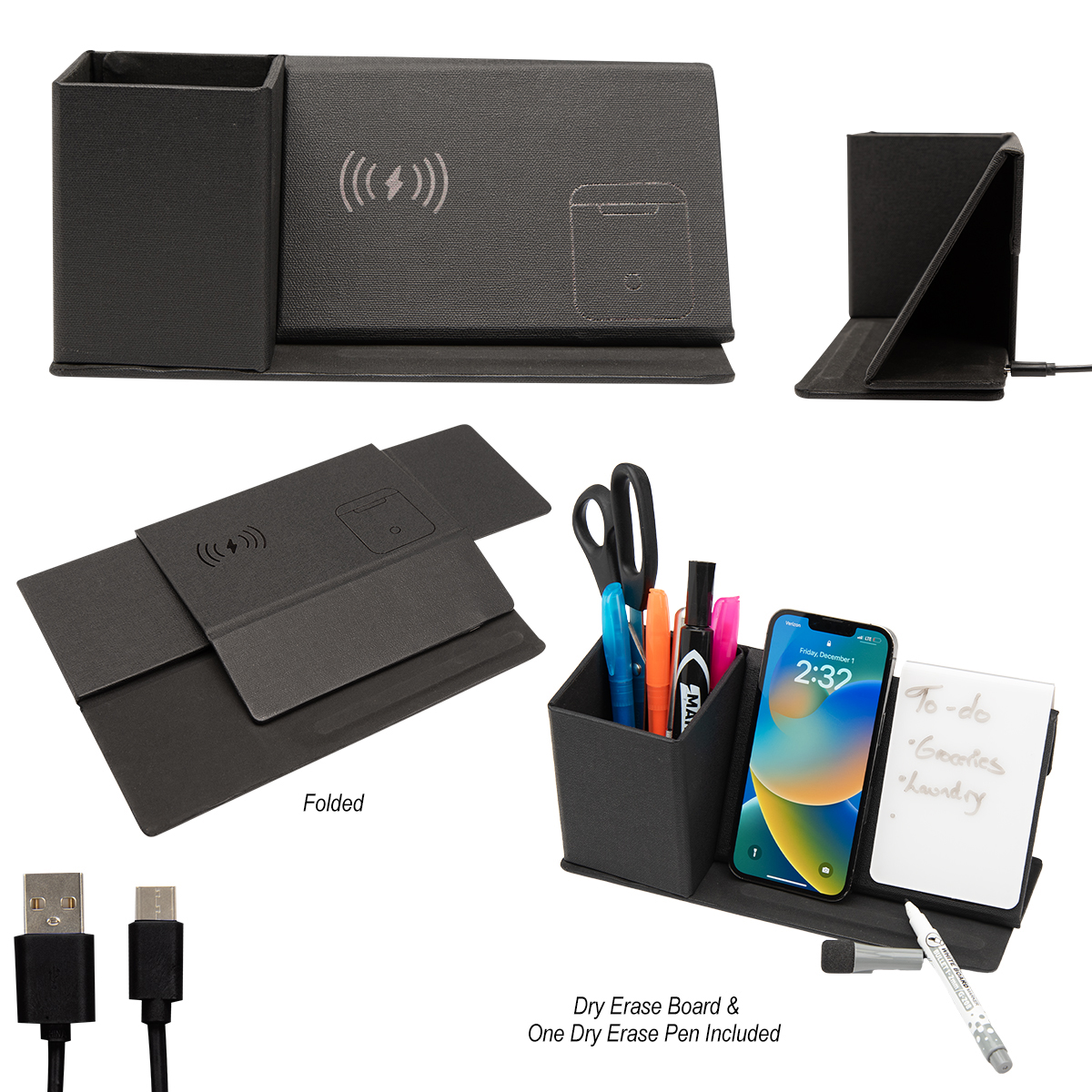 Wireless Charging Desk Organizer With Dry Erase Board 3
