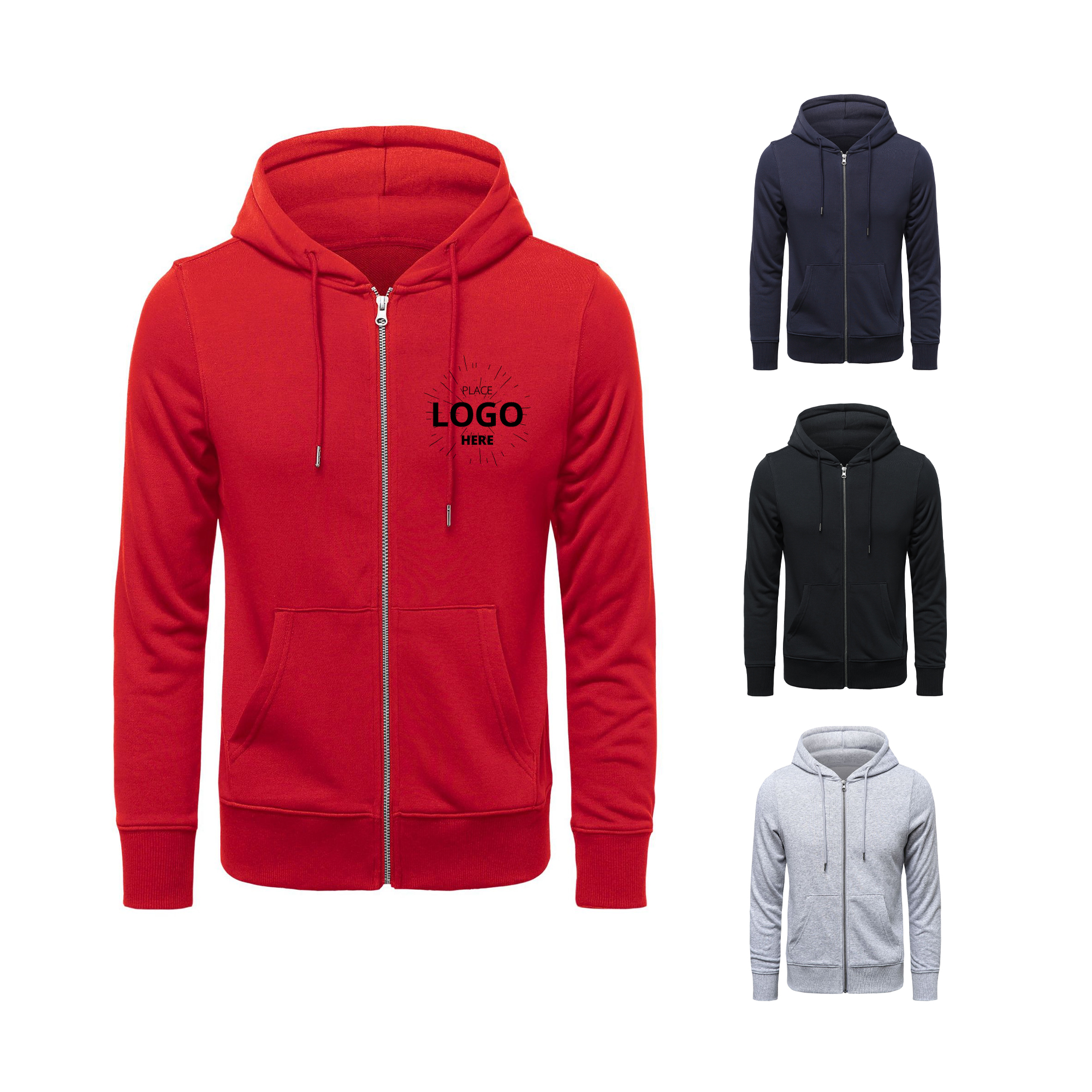Unisex Long Sleeve Fleece Full Zip Hoodie Sweatshirt 2