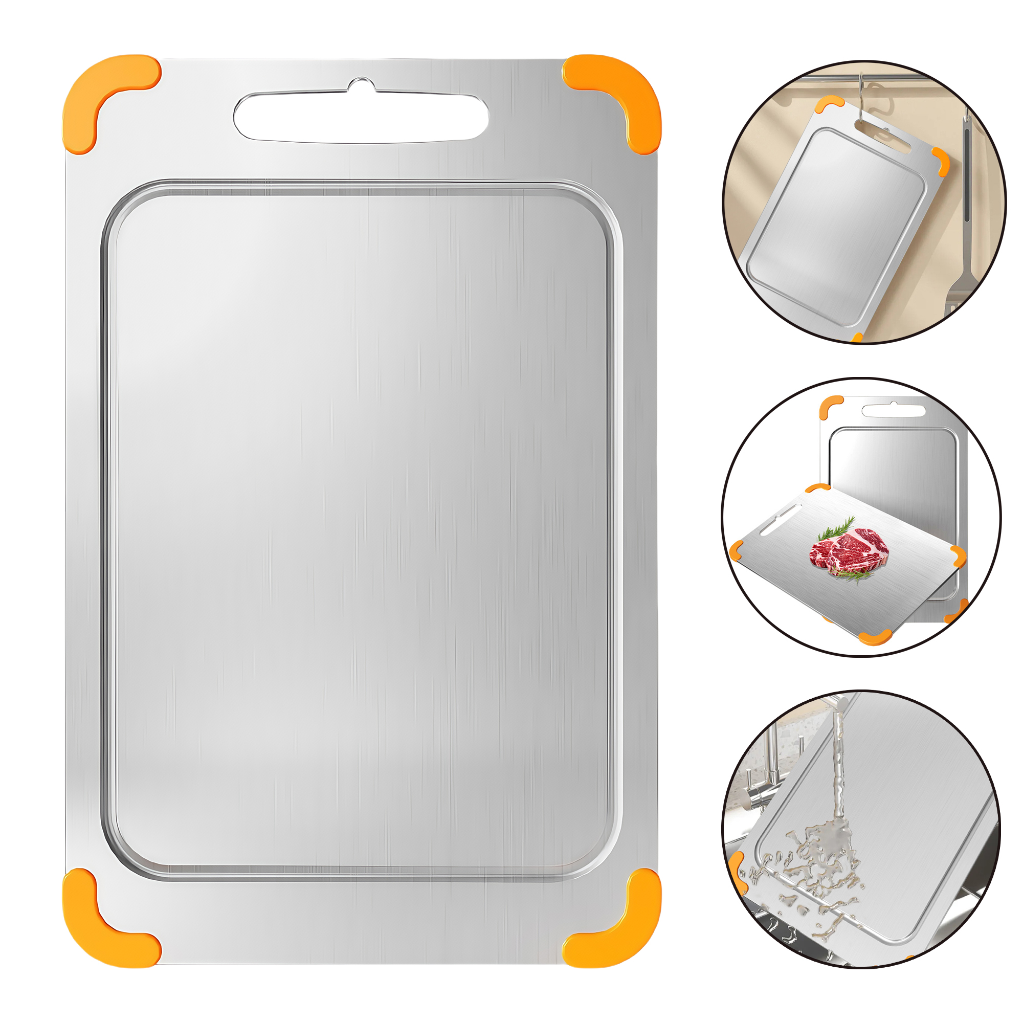 Kids Double-Sided 316 Food-Grade Stainless Steel Cutting Board with Non-Slip Silicone Pad 3
