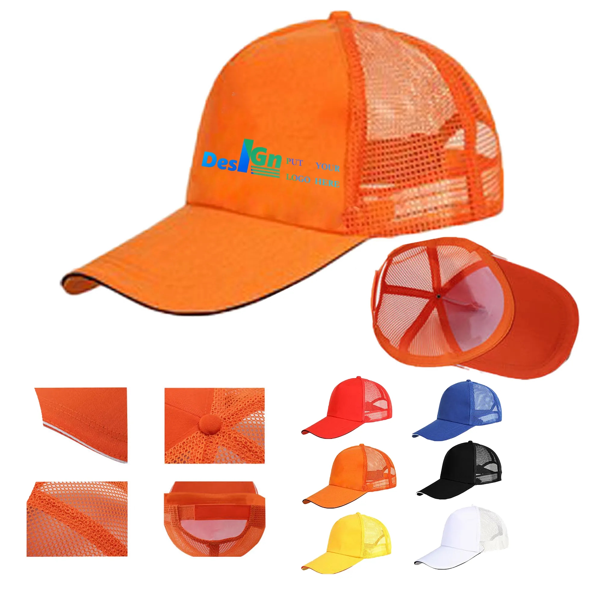 MOQ10 Poly Cotton Baseball Cap WIth Mesh 4