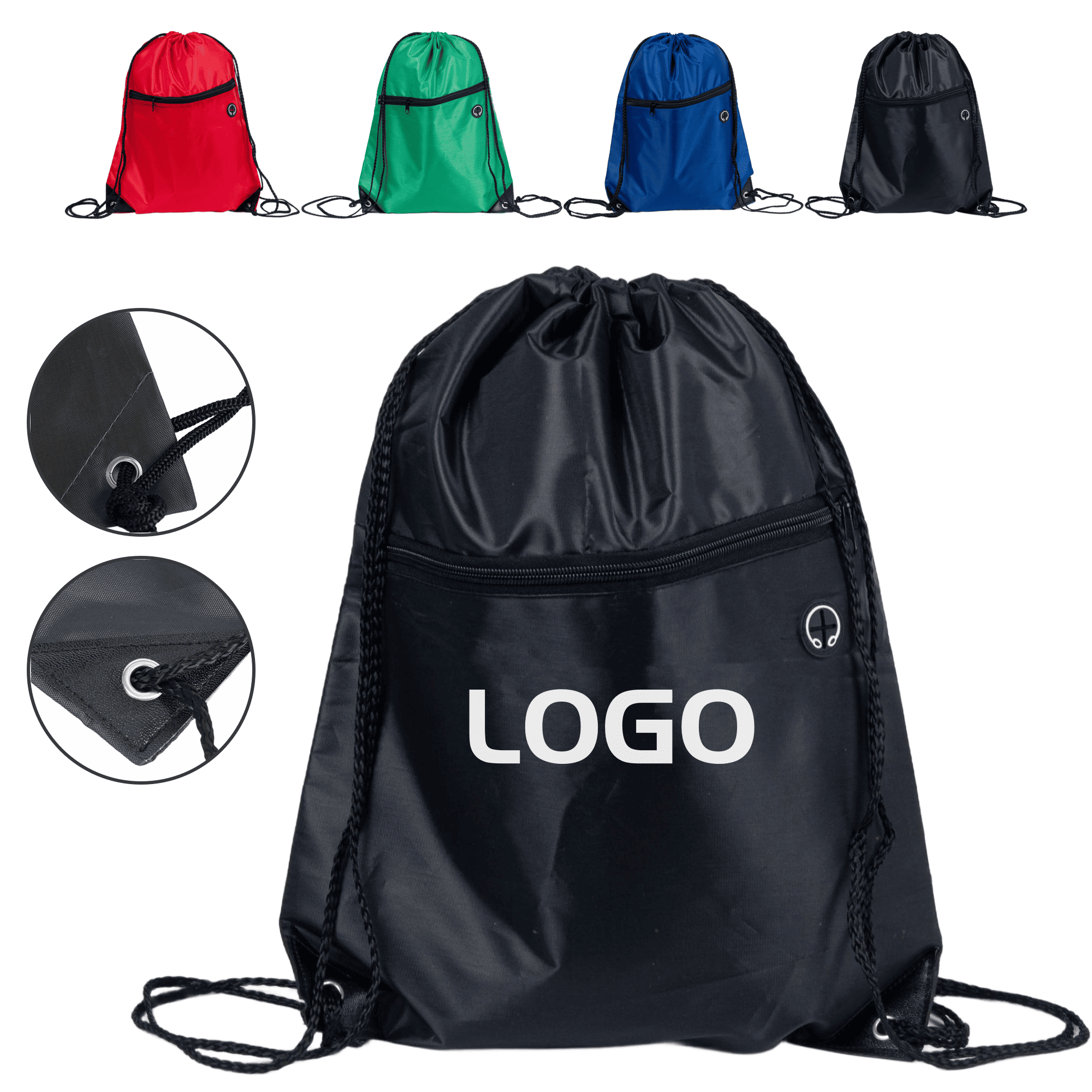 Custom Cinch Sack With Front Zip Pocket 4