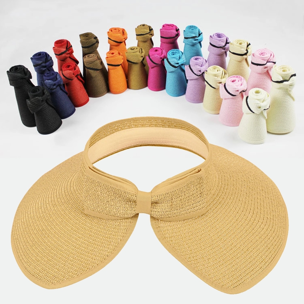 Women's Wide Brim Roll-up Straw Sun Hat Beach Visor 2