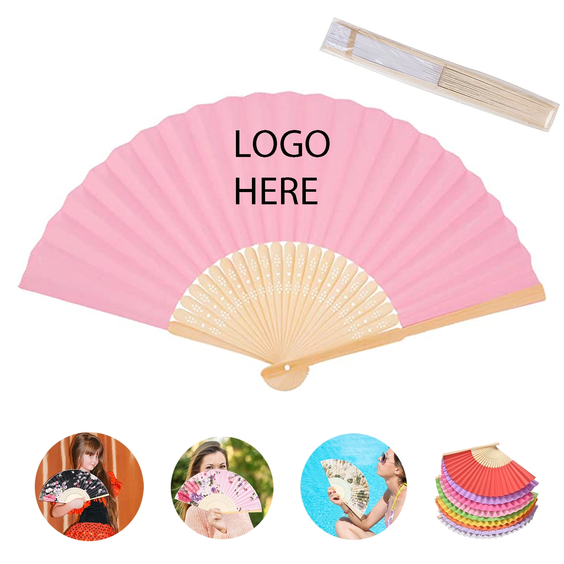 8" Folding Paper Hand Held Fan Full Color 2