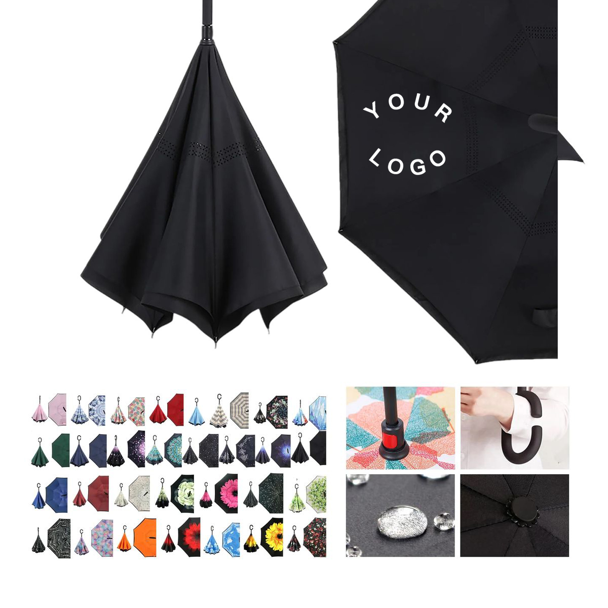 Reverse Folding Umbrella with C Shaped Handle 7