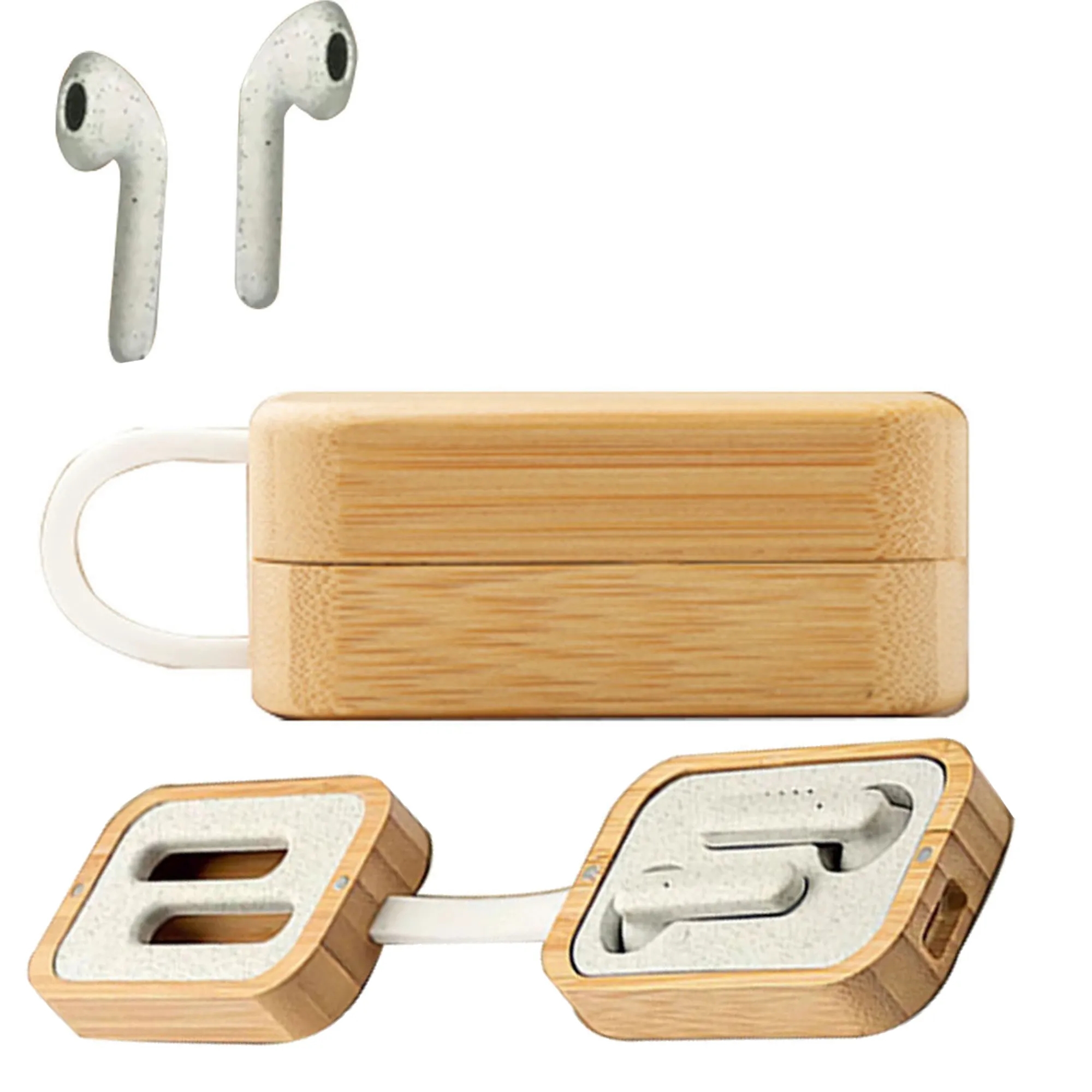 TWS Earbuds In Bamboo Charging Case 1