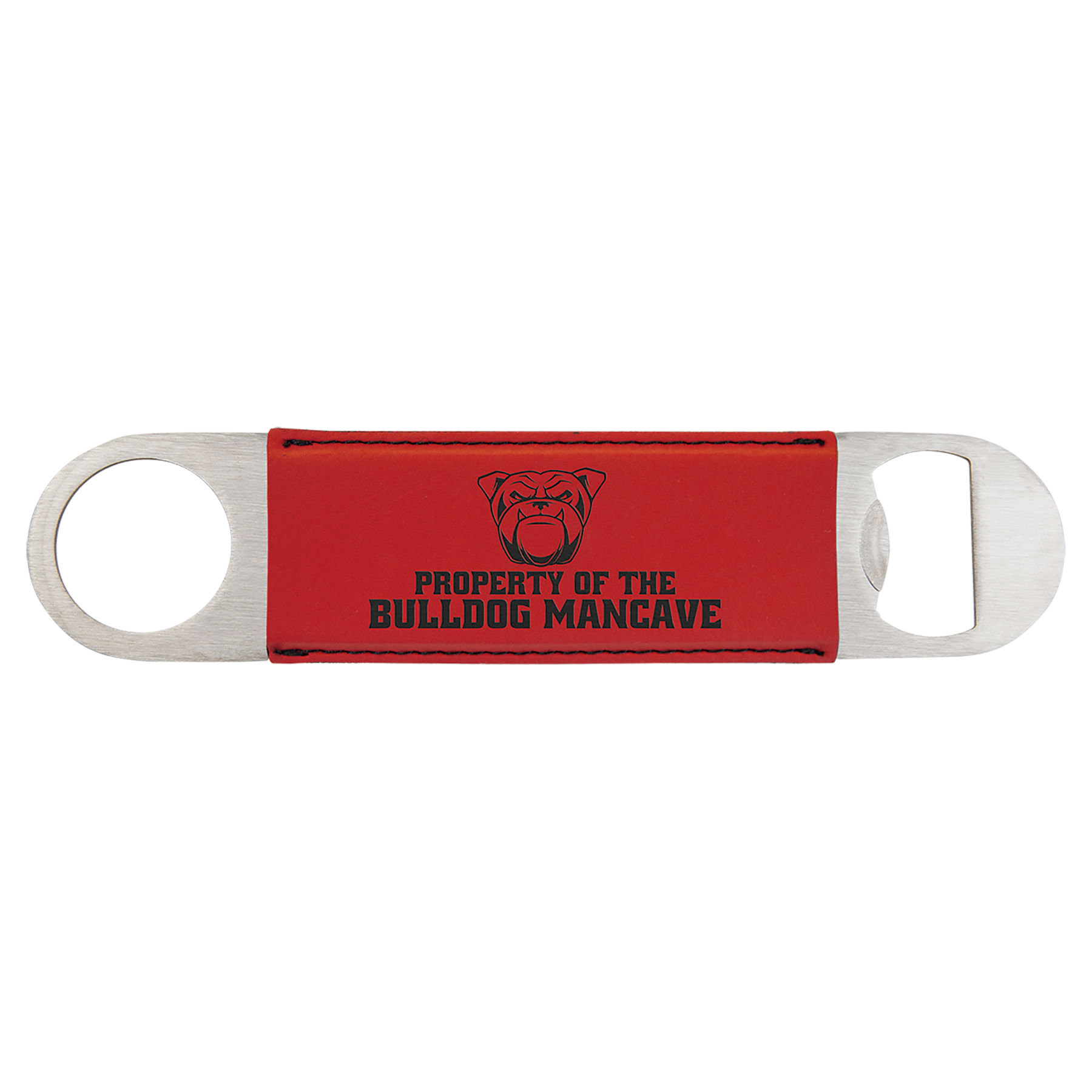 1 1/2" x 7" Red Leatherette Bottle Opener 1
