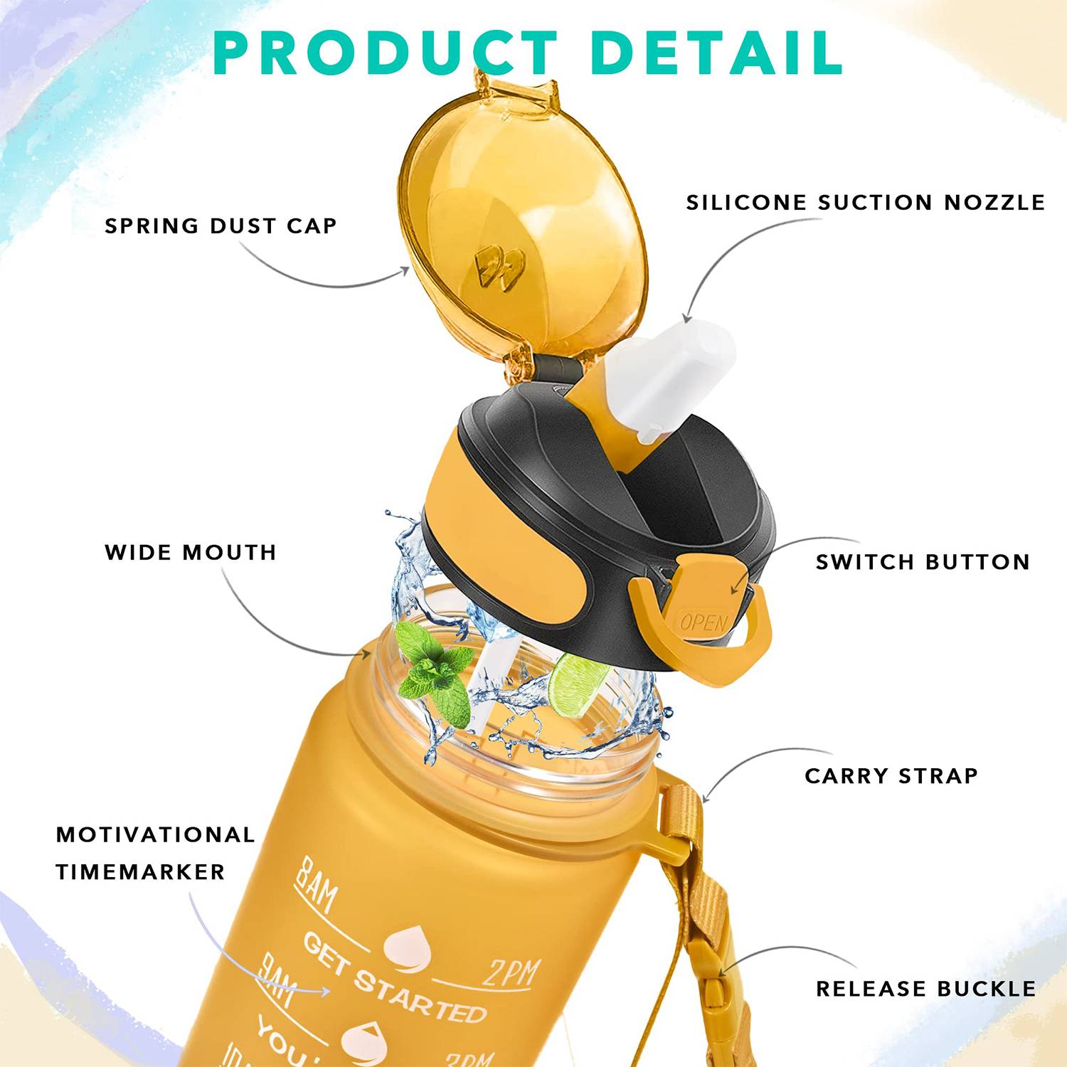 32oz BPA Free Wide Mouth Sports Water Bottle w/ Time Markers 3