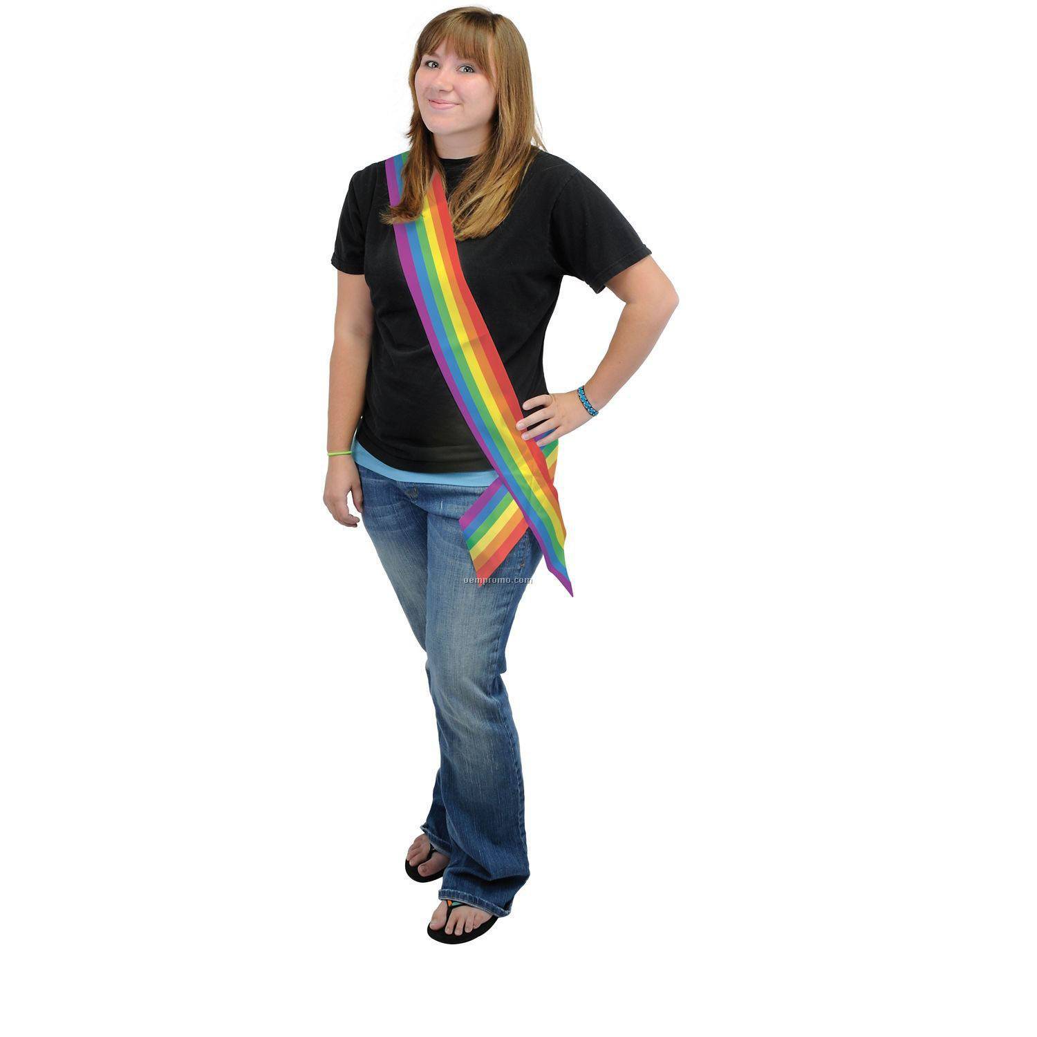 Rainbow Striped Satin Sash 5