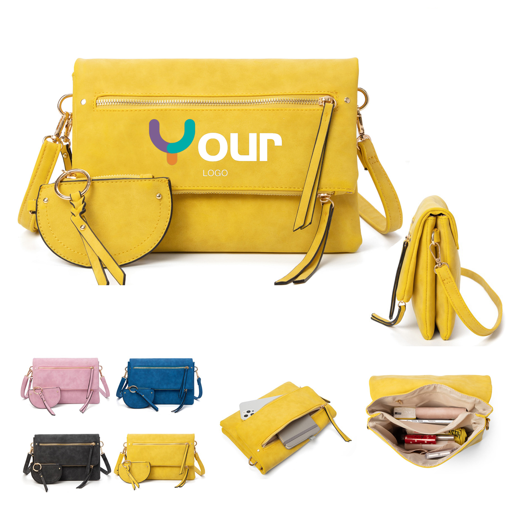 Womens Crossbody Vegan PU Leather Bag With Purse Set 2