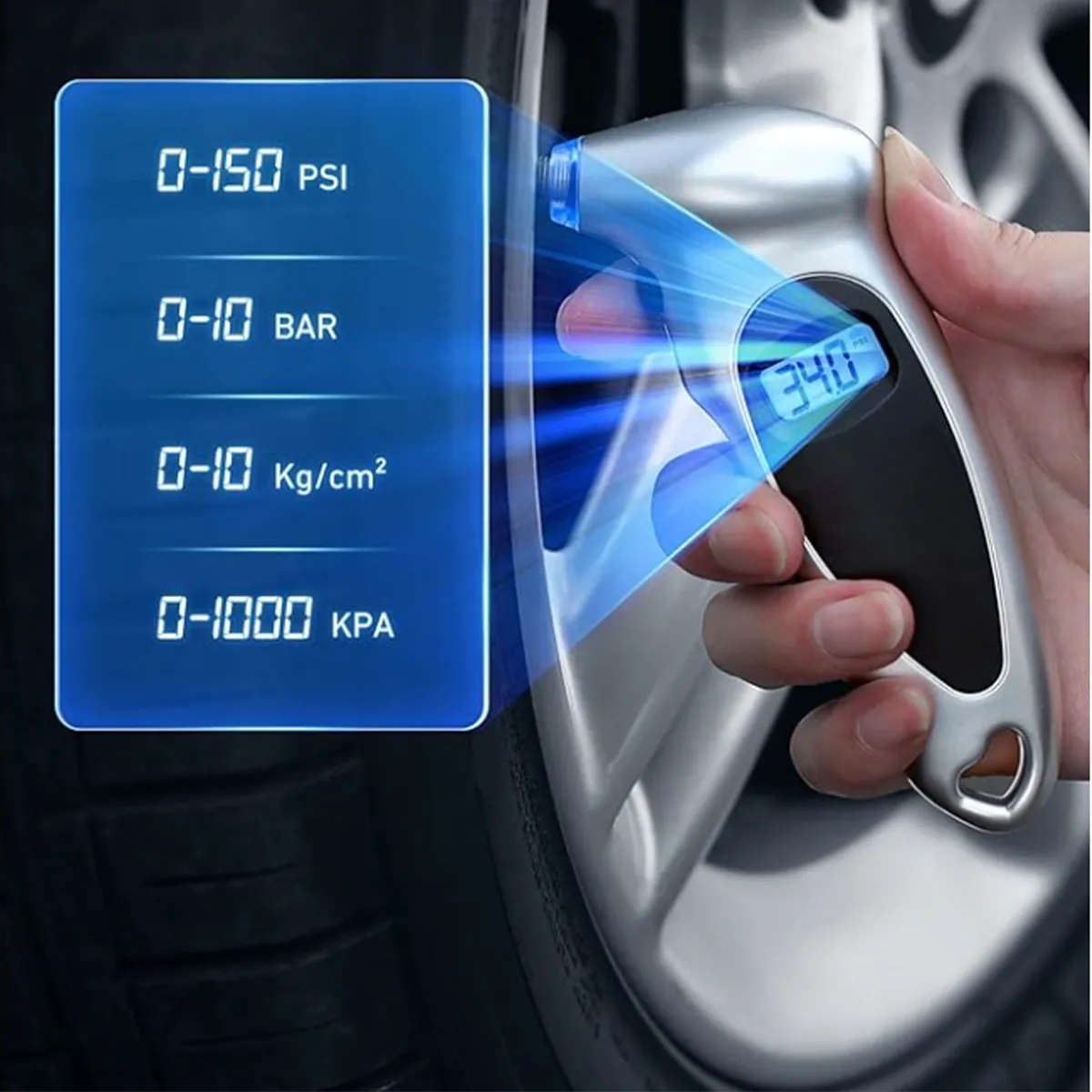 Multifunction Digital Tire Pressure Gauge Safety Hammer 3
