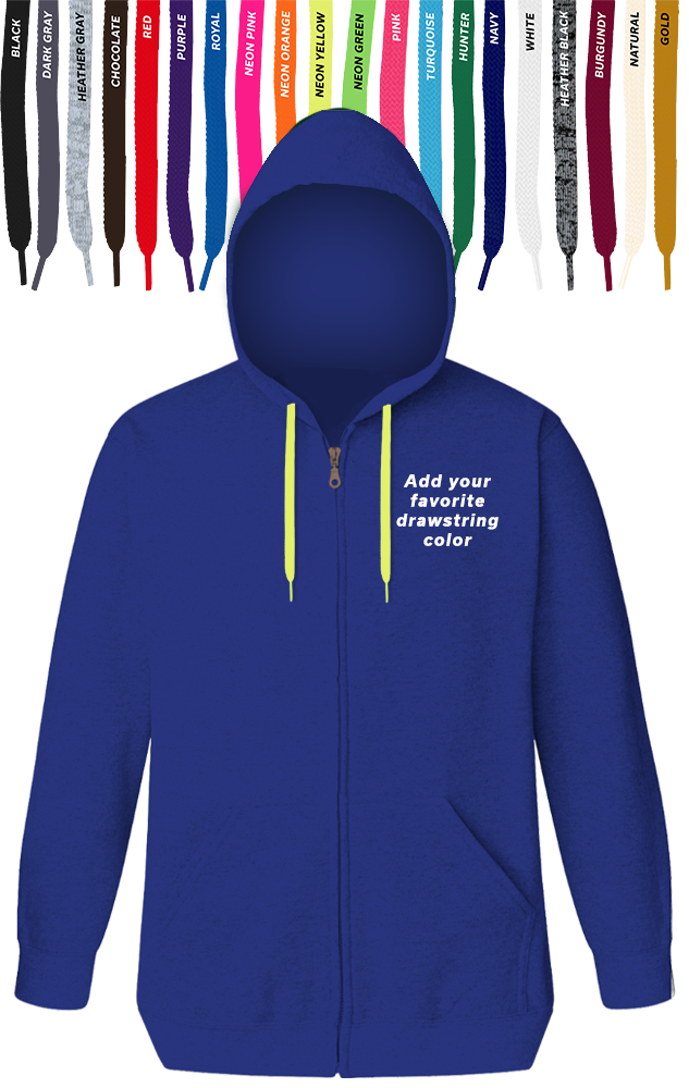 Custom Drawstring Zip Front Hoodie, custom hoodie or sweatshirt with logo imprint 9