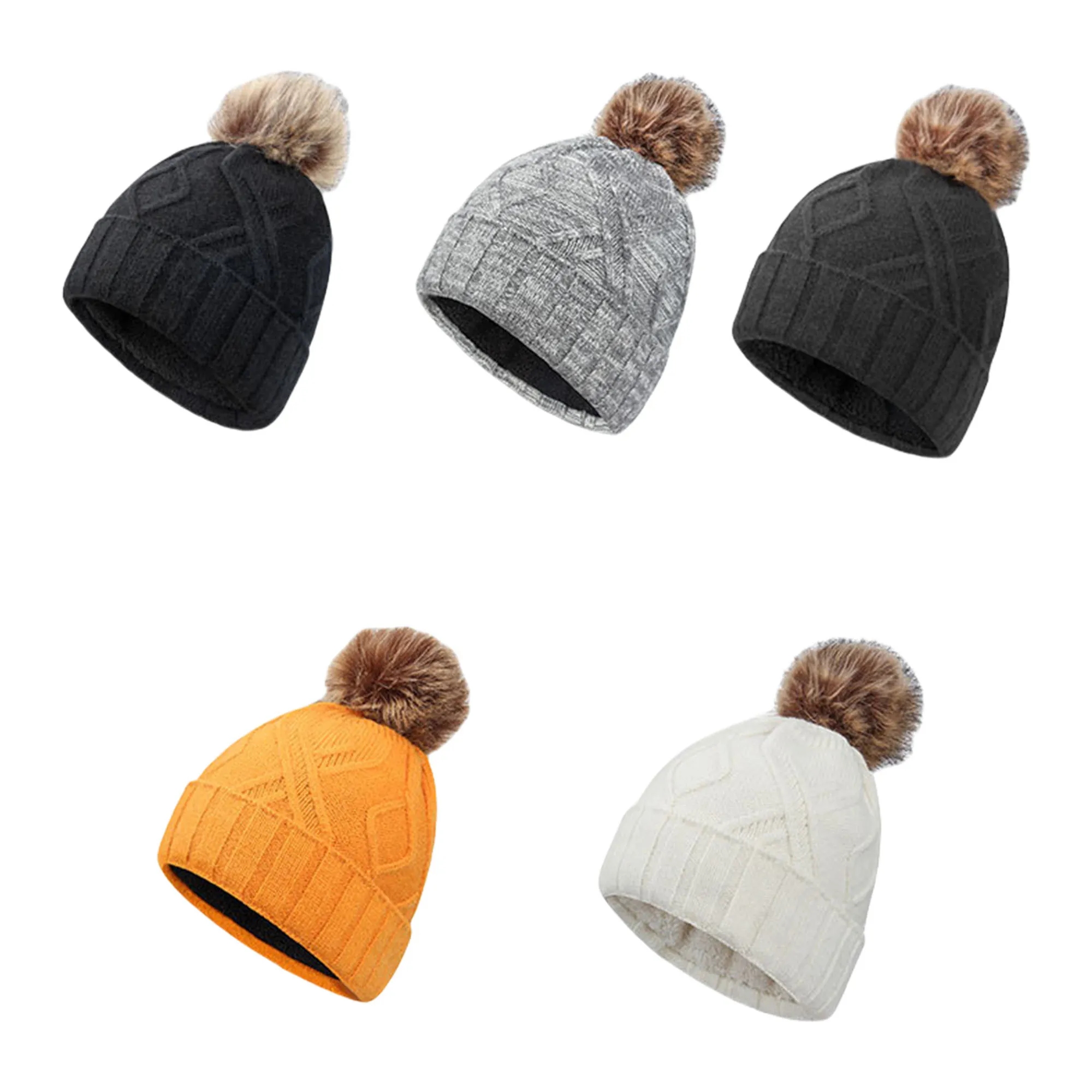 Winter Knit Hat With Faux Fur Pom 3