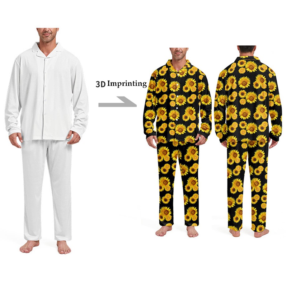 3D Digit Print Two Pieces Pajamas Sets for Men Sleepwear 1