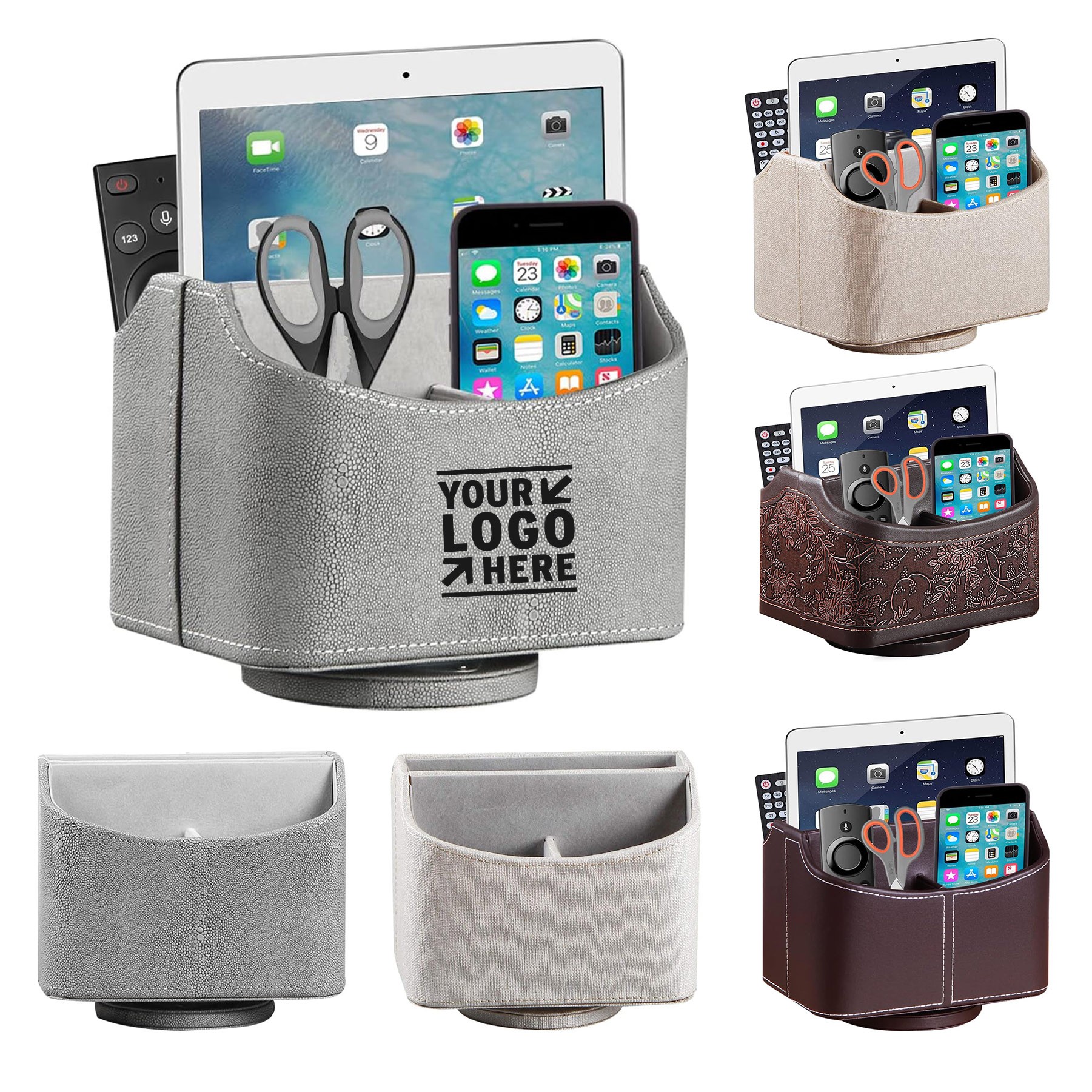 360 Degree Spinning Desk TV Remote Caddy Desk Organizer Accessory PU Leather Remote Control Holder 2